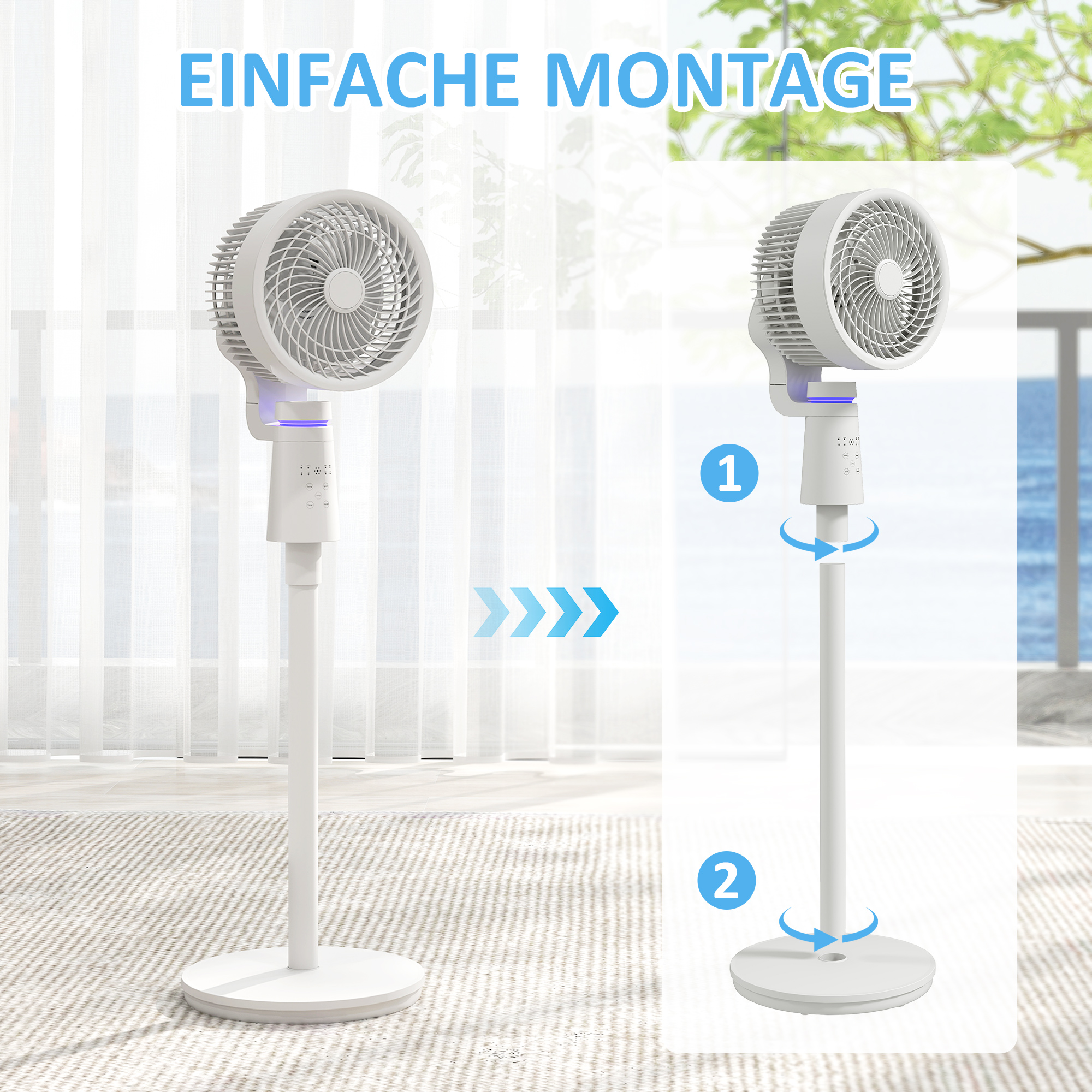 Standventilator Luftzirkulator Lüfter mit 3 Geschwindigkeitsstufen Fernbedienung Timer 70°+90° Oszillation