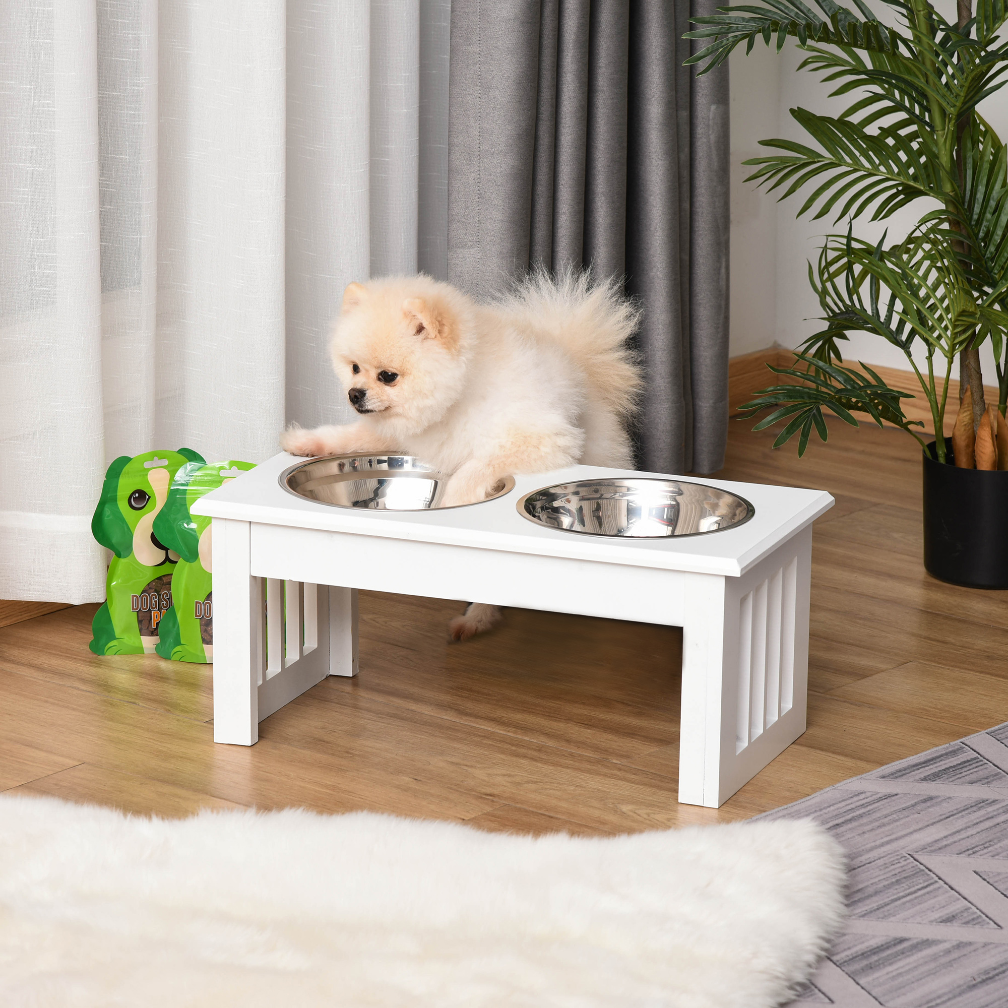 Hunde-Futterstation, rutschfest, 44 x 24 x 15cm, Weiß, 0,9L pro Napf
