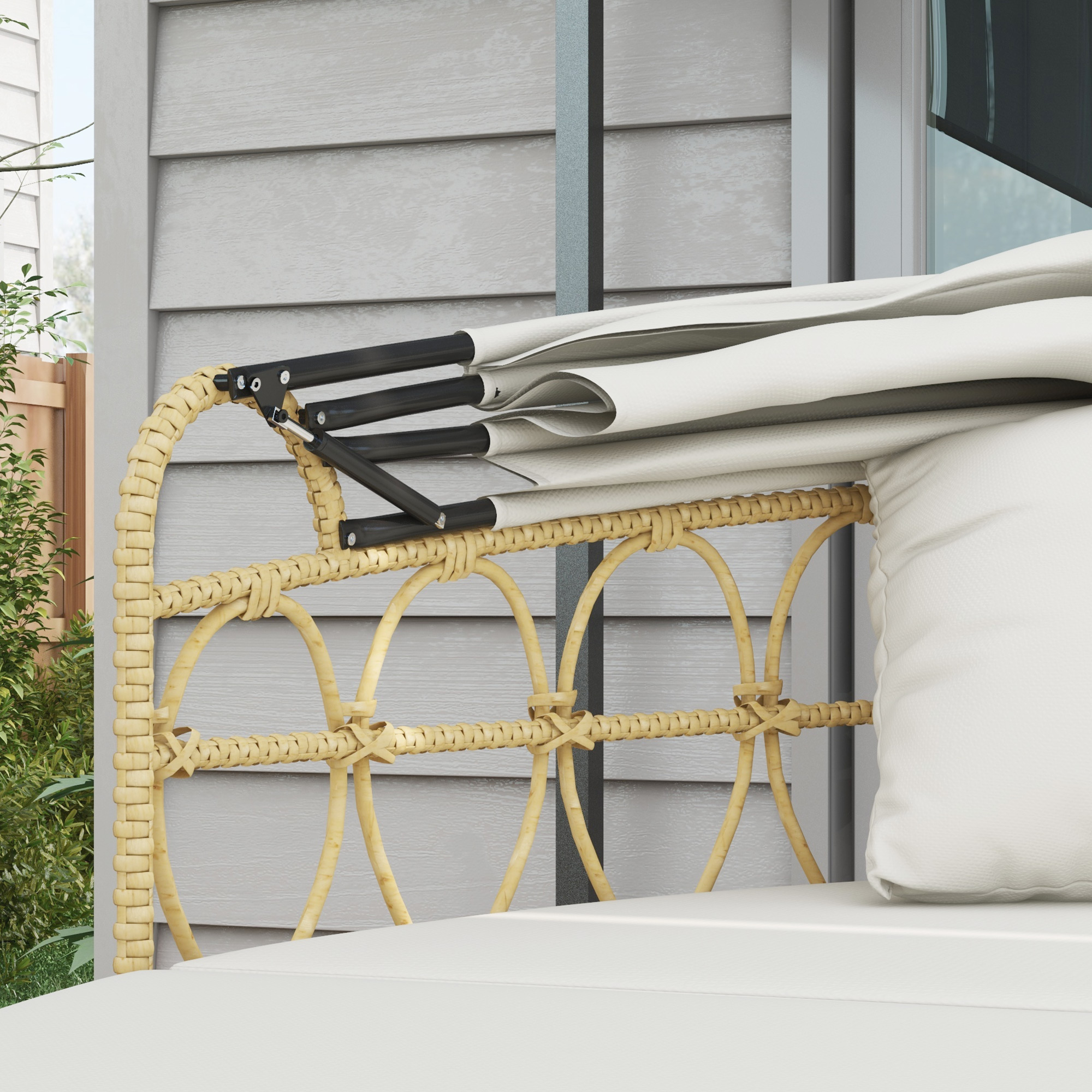 Sonneninsel, 4-teilig, ausziehbares Dach, 5 Kissen, Rattanoptik, 178B x 85T x 66,5H cm, Beige