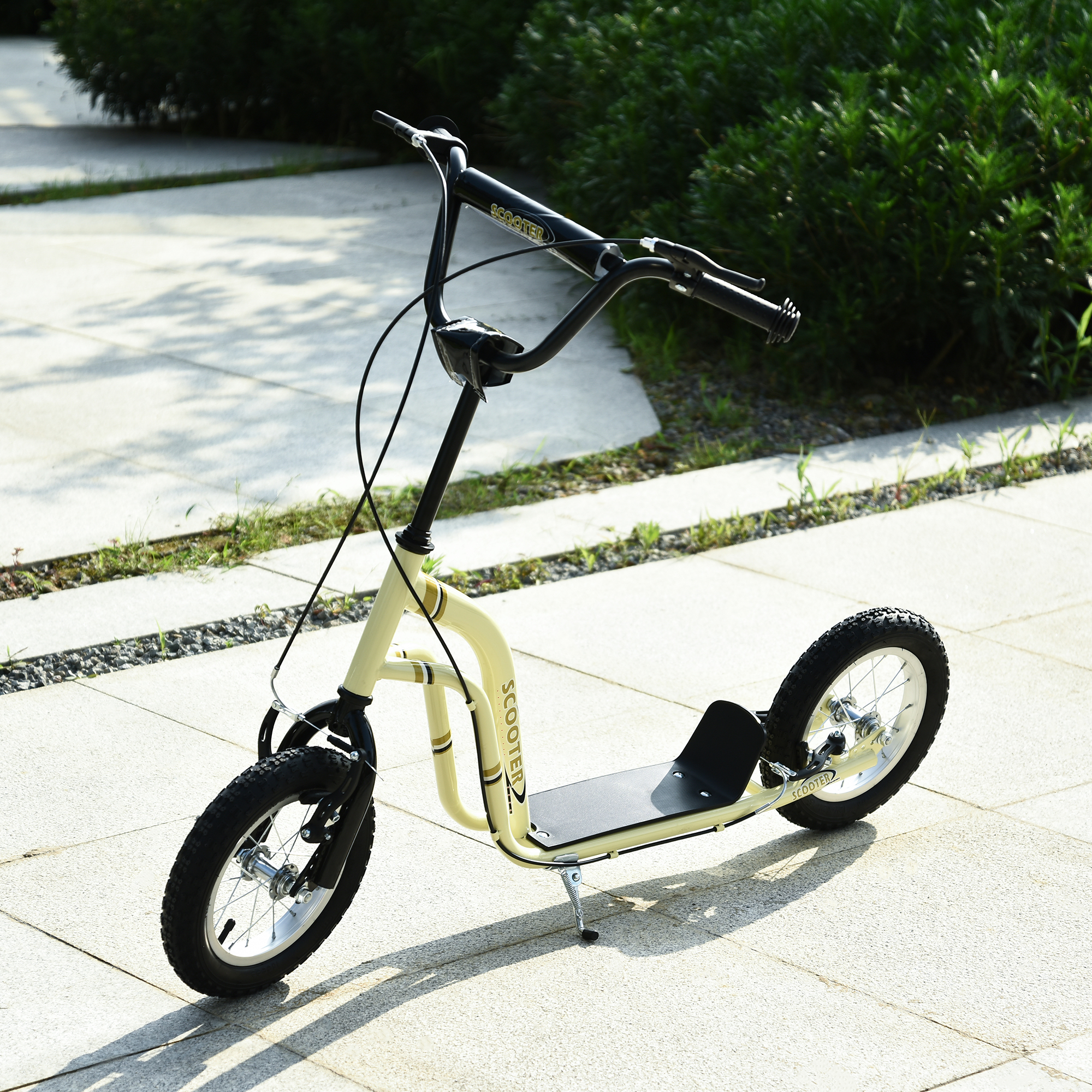Kinderroller ab 5 Jahre Scooter Kinderscooter Tretroller Cityroller Kinder Roller Kickboard mit Luftreifen 12 Zoll Gummi Aluminium Beige 120 x 58 x 85-95 cm