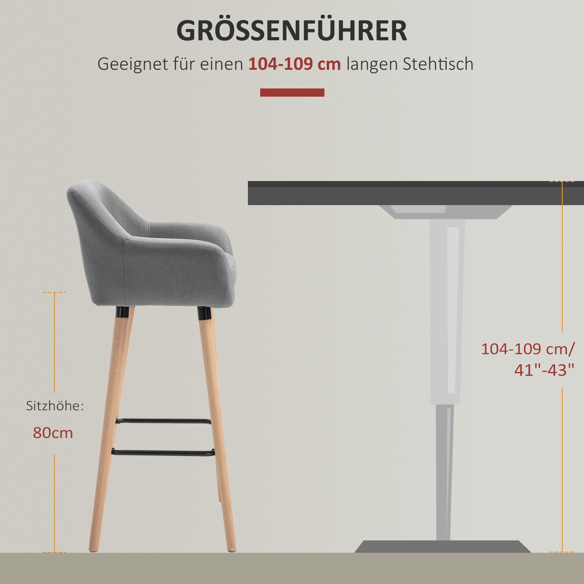 2er-Set Barhocker, inkl. Fußstütze, Massivholz, 55 cm x 48c m x 100 cm,  Grau