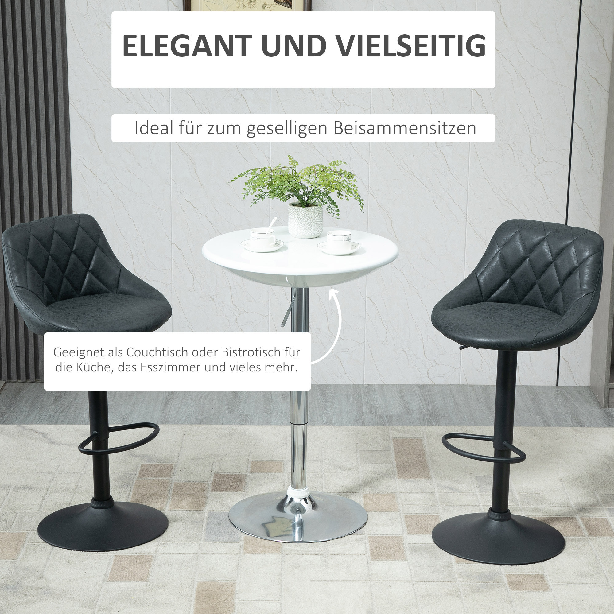 Bartisch moderner Esstisch höhenverstellbarer Bistrotisch Stehtisch Tresentisch Schreibtisch rund Metall ABS-Lackierung Weiß Ø61 x 76-97 cm