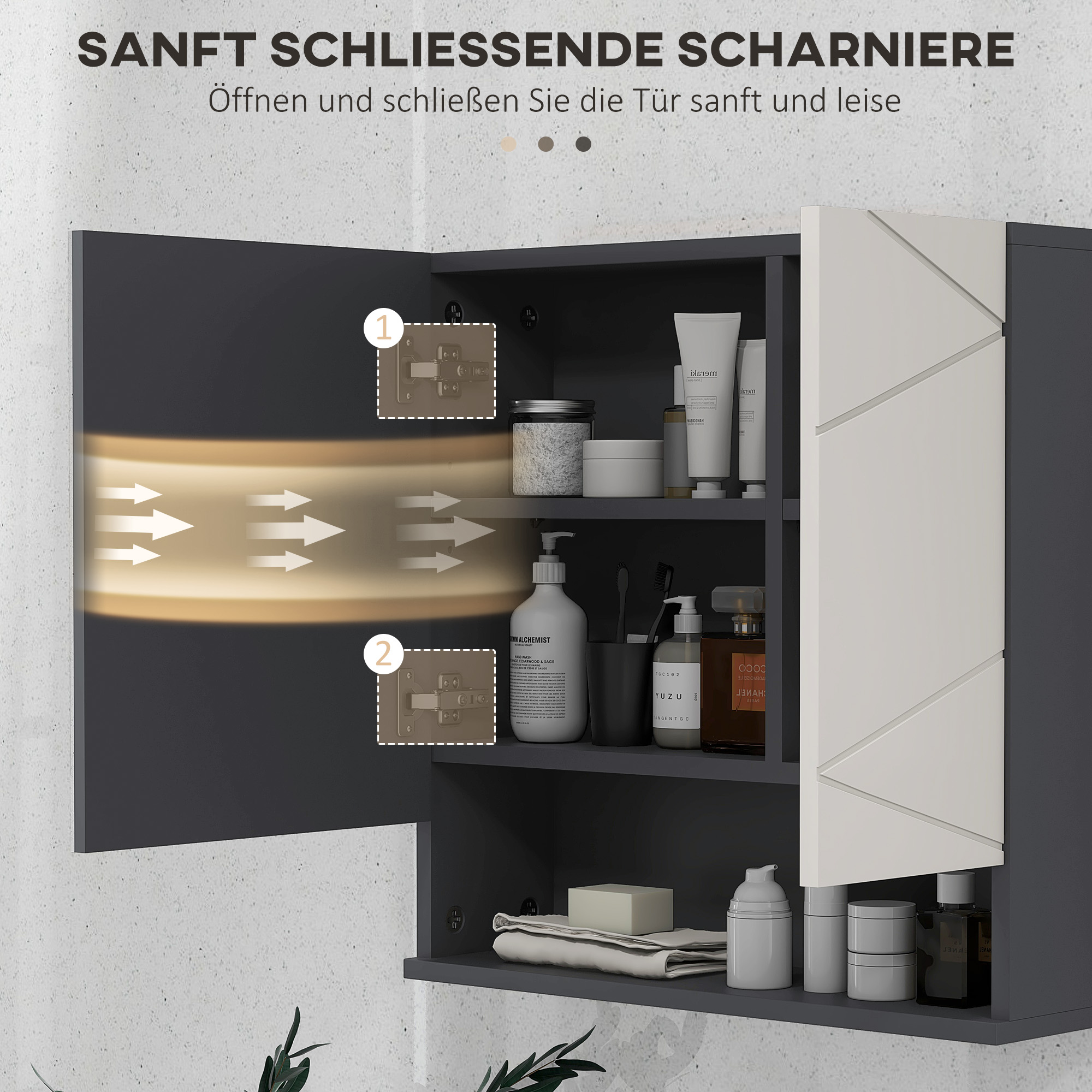 Badezimmerschrank, Spiegeltür, verstellbare Regale, bis zu 15 kg belastbar, Weiß