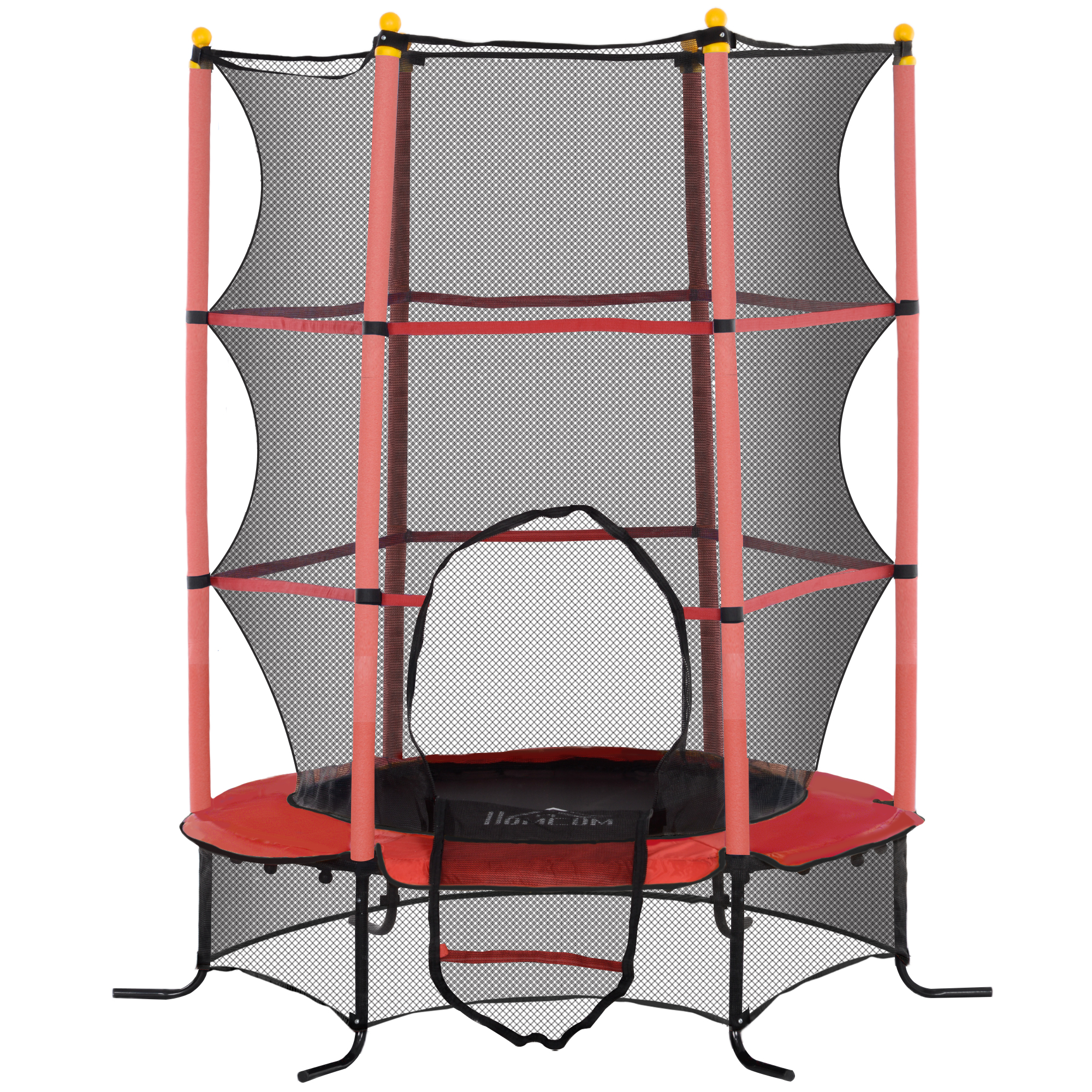 Trampolin für Kinder, Ø163 cm, mit Sicherheitsnetz, für drinnen und draußen, Belastung bis 50 kg, Stahl, Kunststoff, Rot
