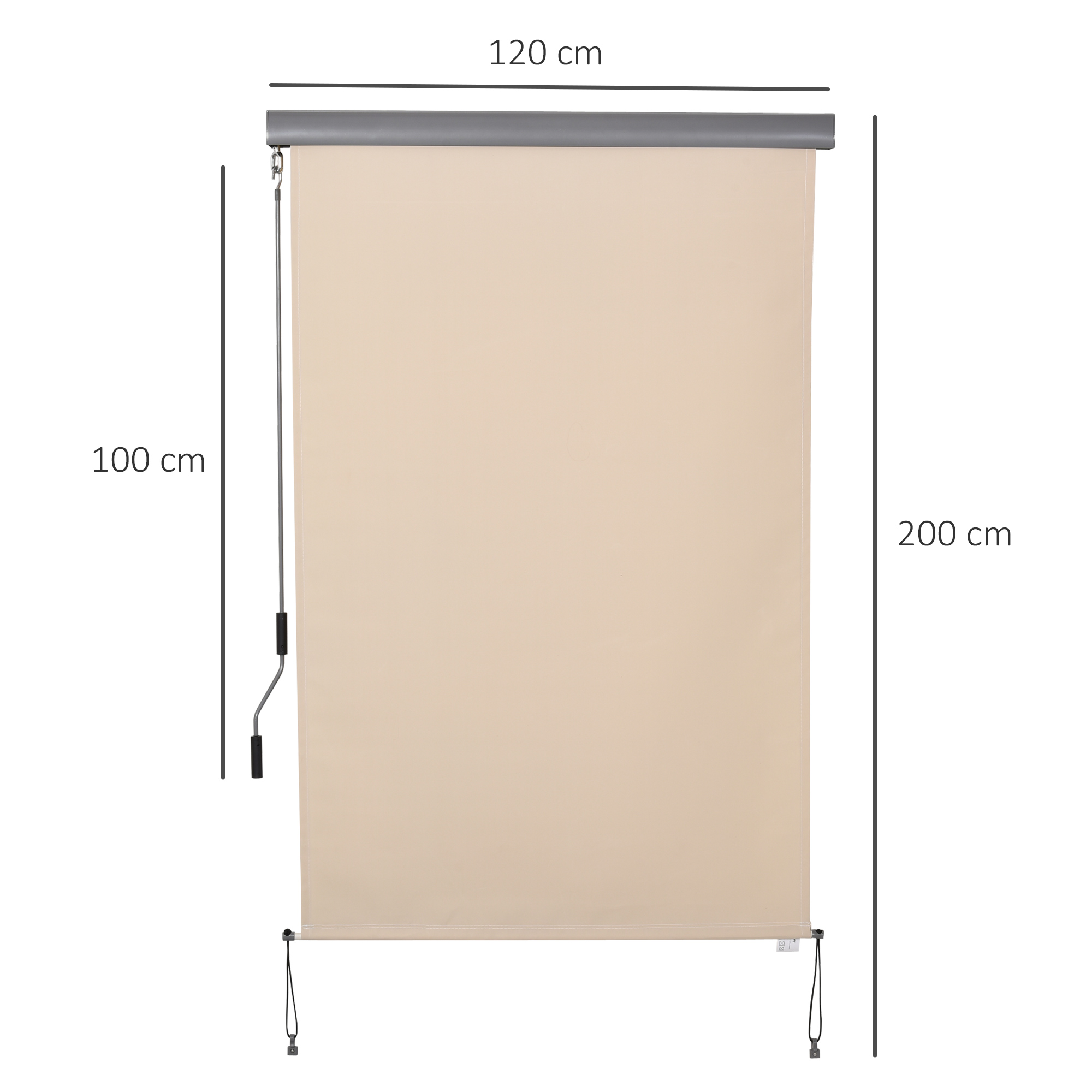 Senkrechtmarkise Balkonmarkise Vertikalmarkise Windschutz Seitenrollo Sichtschutz mit Handkurbel Polyesterstoff+Aluminium Cremeweiß 200 x 120 cm