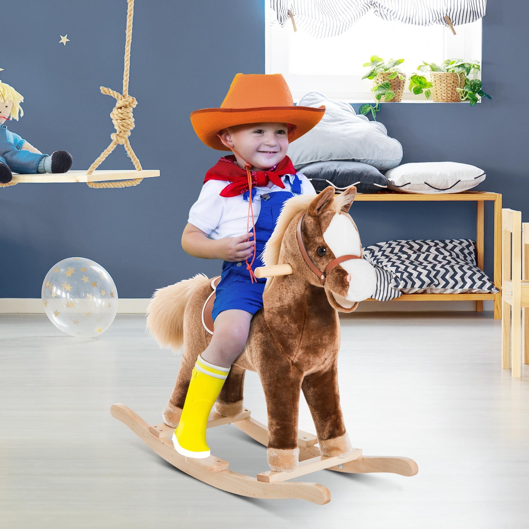 Schaukelpferd, Schaukeltier mit Haltegriffen, Plüsch Baby Schaukel Schaukelsitz für Kinder ab 3 Jahren