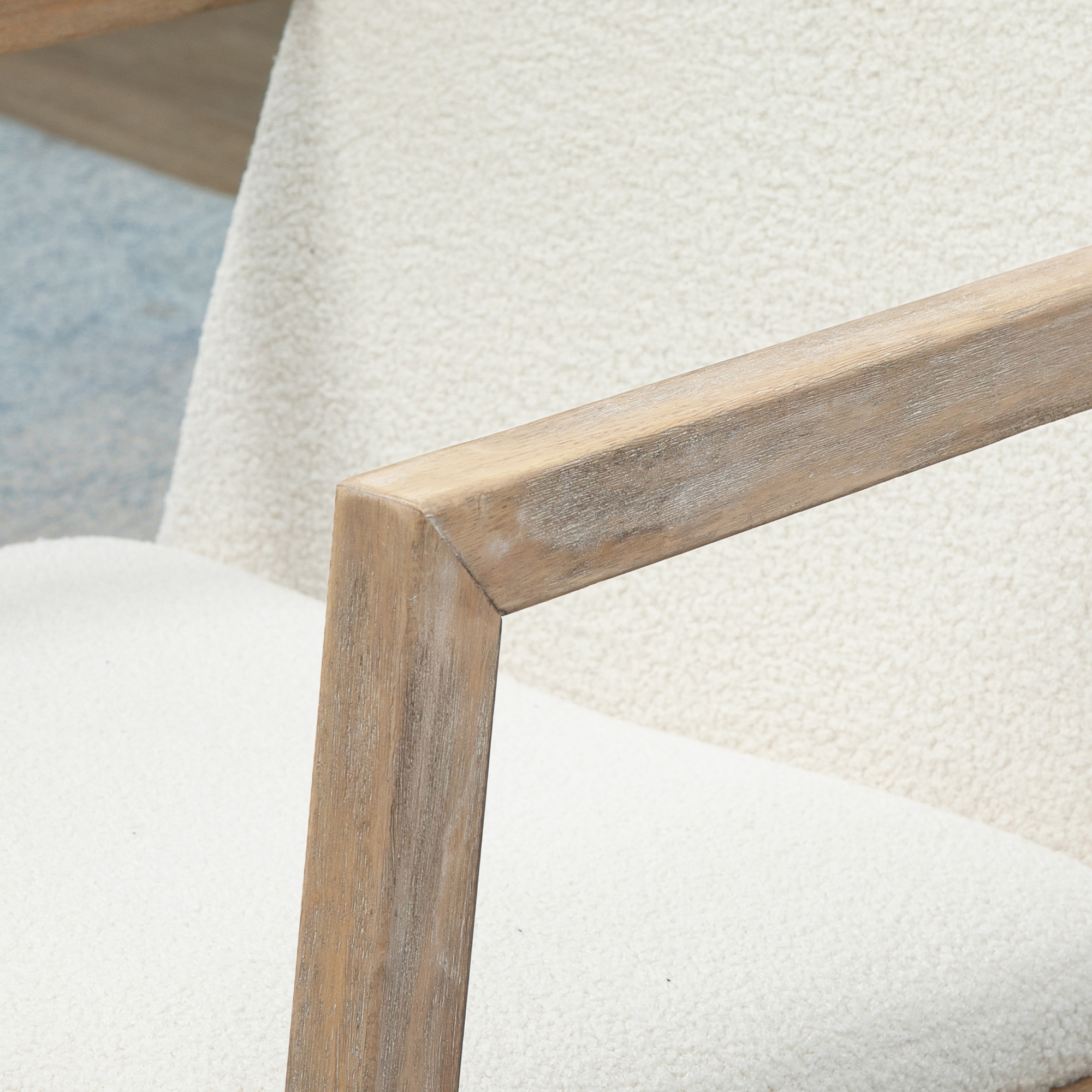 Schaukelstuhl mit Holzrahmen gepolstert Relax Stuhl Sessel Stuhl Wohnzimmersessel Lounge mit gepolsterter Sitzfläche Kautschukholz Cremeweiß 60 x 81 x 71 cm