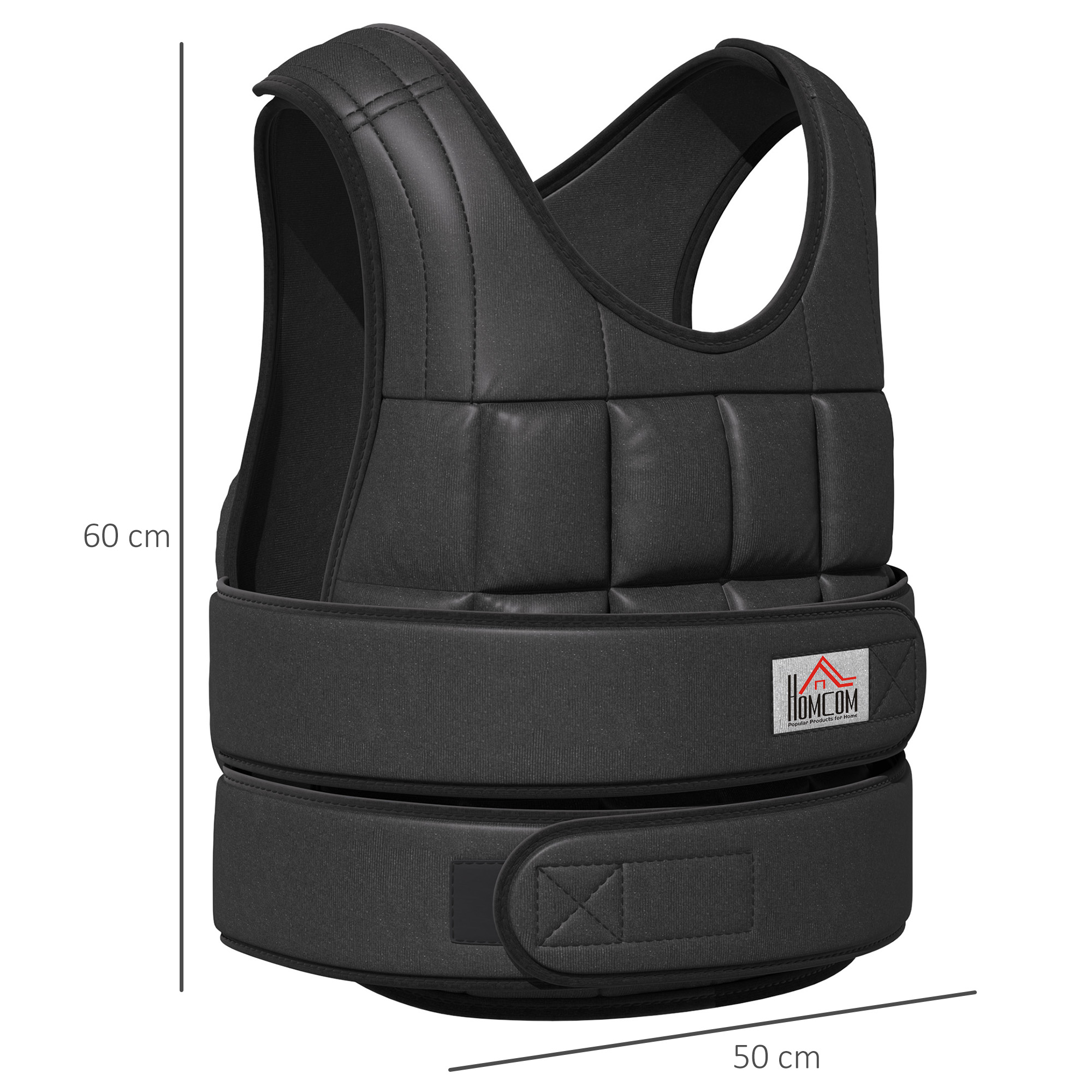 30 kg Gewichtsweste Trainingsweste mit 35 Gewichtssäcke Verstellbar Krafttraining Fitness Oxford Metall Schwarz 60 x 50 cm