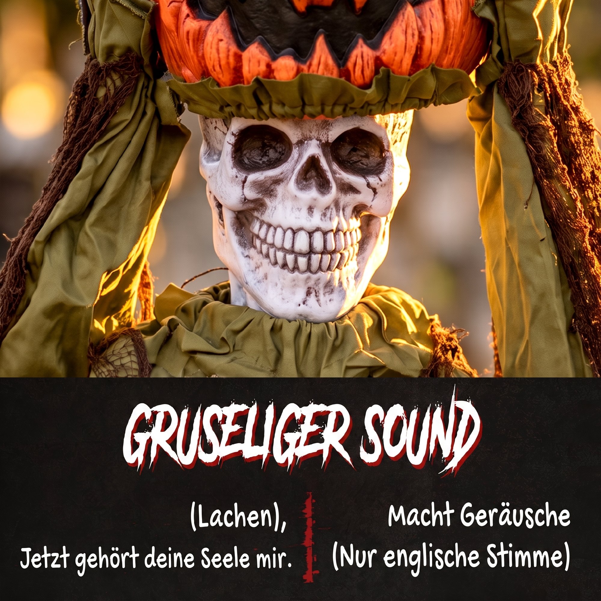 animiertes Pop-up-Kürbis-Skelett, 173 cm, gruselige Halloween-Deko mit Licht sowie Sound- und Berührungsaktivierung