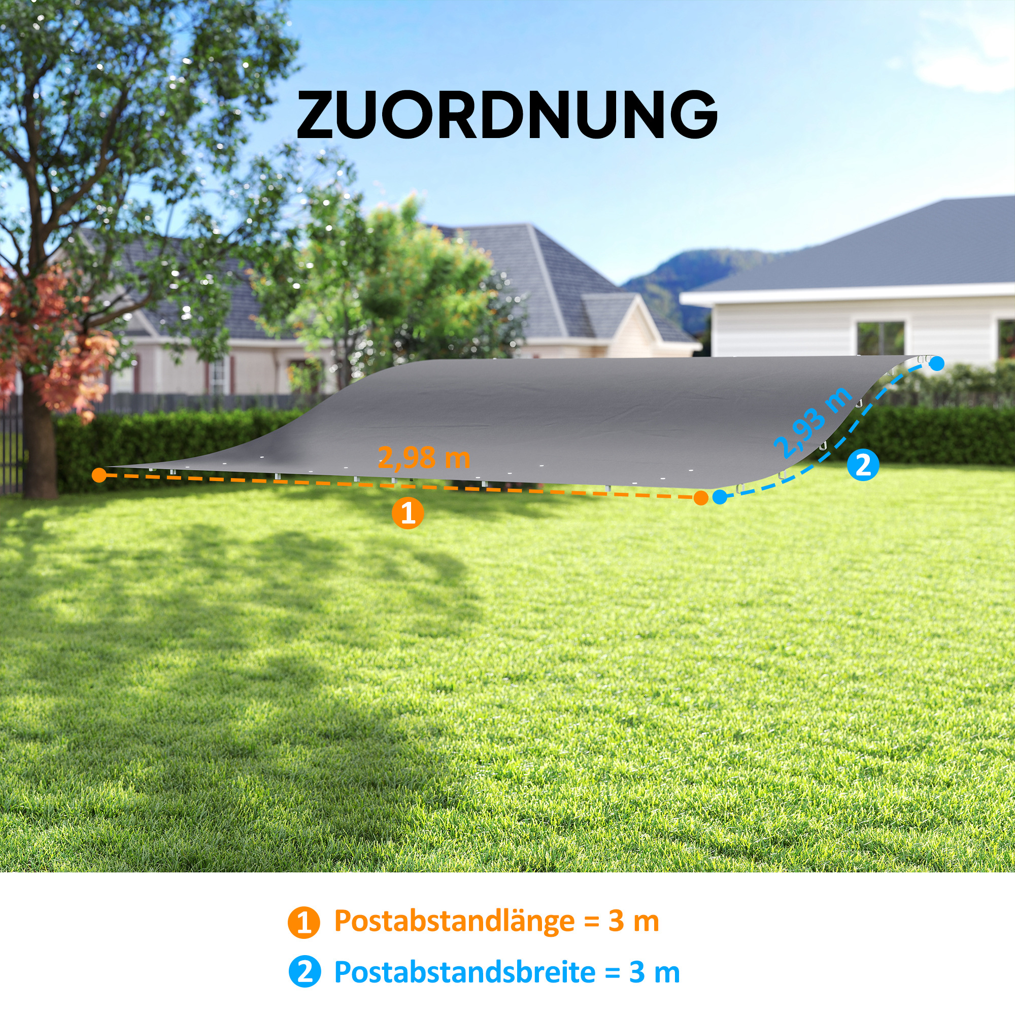 Ersatzdach für Pergola Sonnensegel für Terrassenüberdachung Ersatz-Dachplane für 3 x 3 m Pavillon 298x293 cm Dunkelgrau