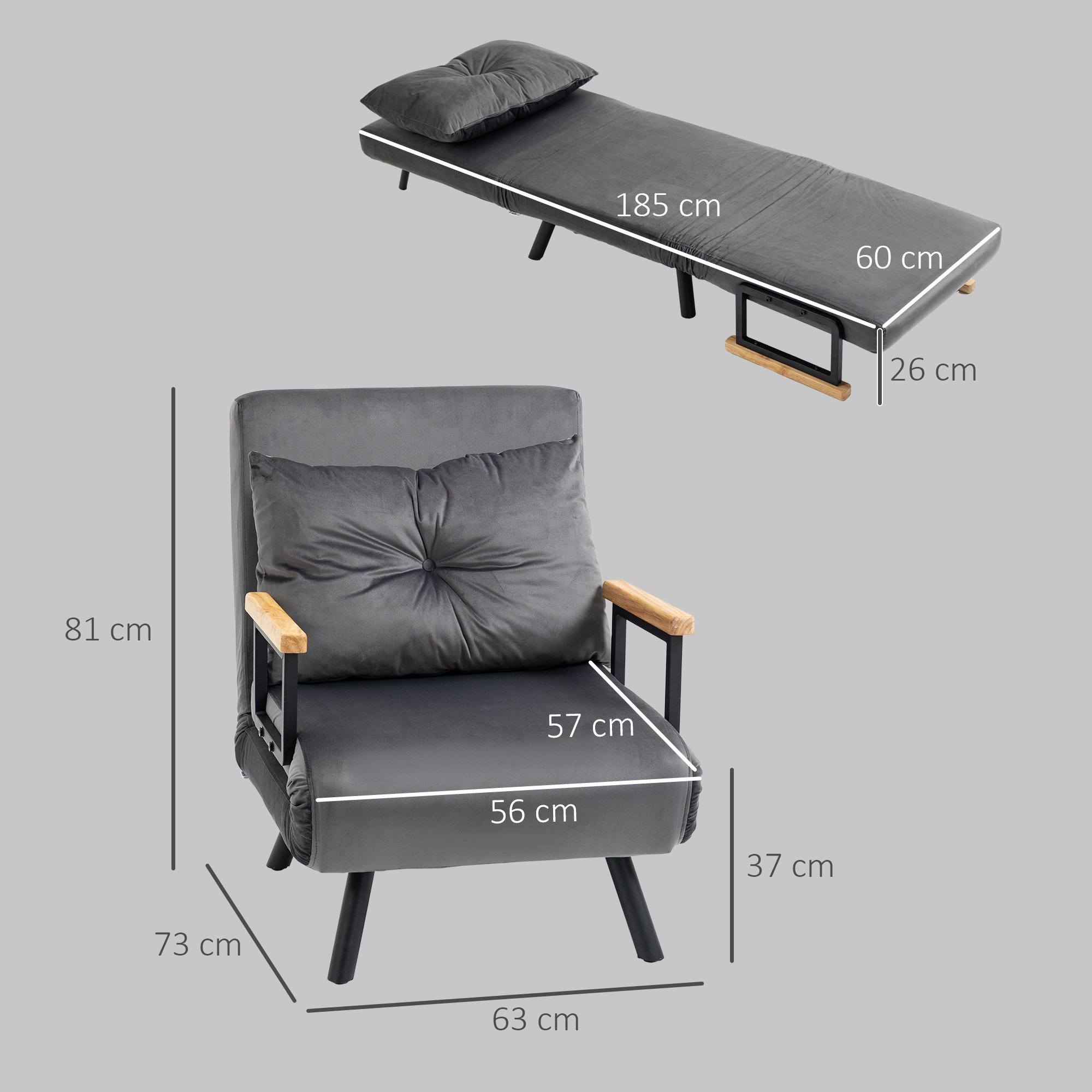 Relaxsessel im Skandidesign, Liegesessel, Lesesessel. ink. Kissen mit Knopfhefung, Schwarz + Natur