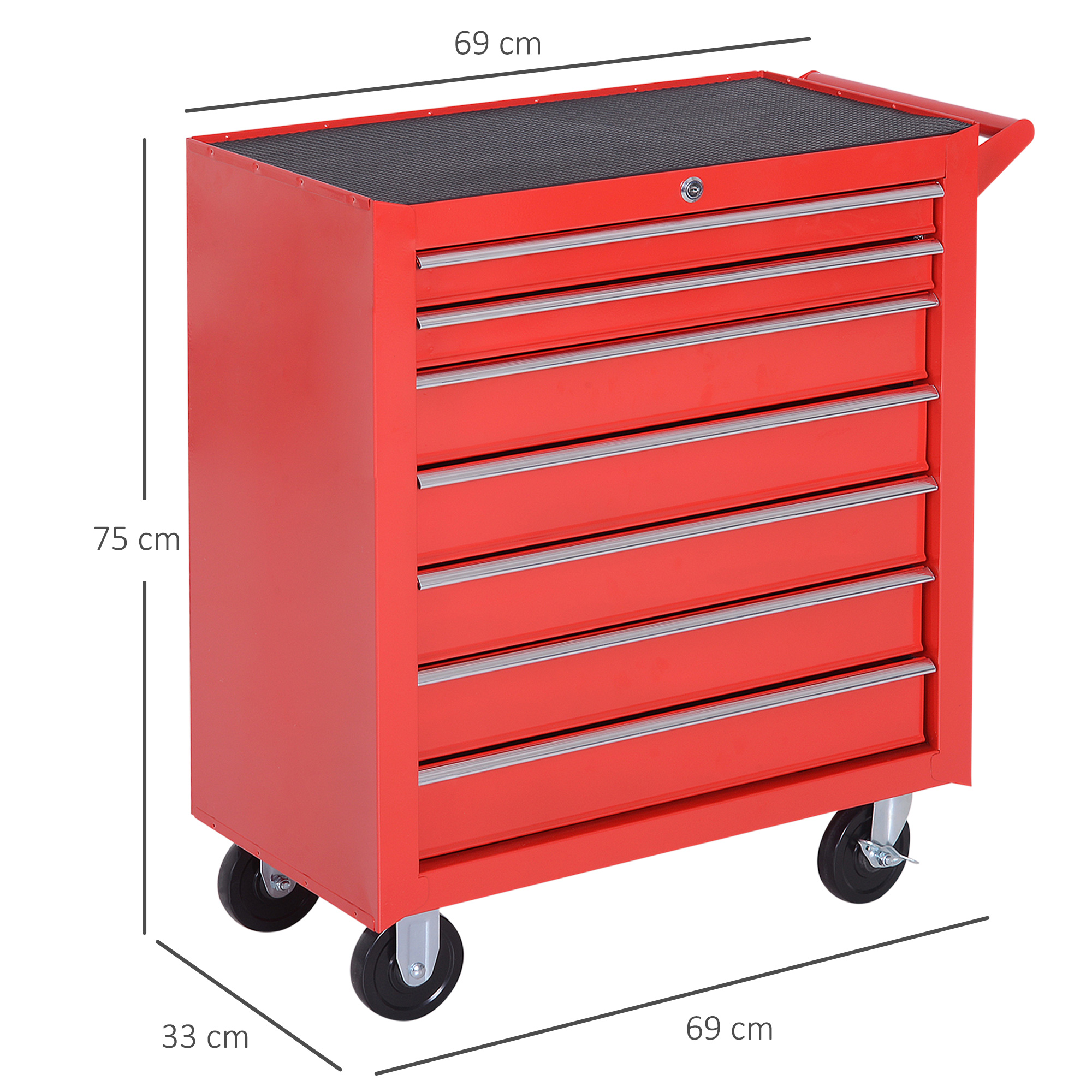 Werkzeugwagen, 2 kleine & 5 große Schubladen, Stahl, bis 150 kg, 69 x 33 x 75 cm, Rot