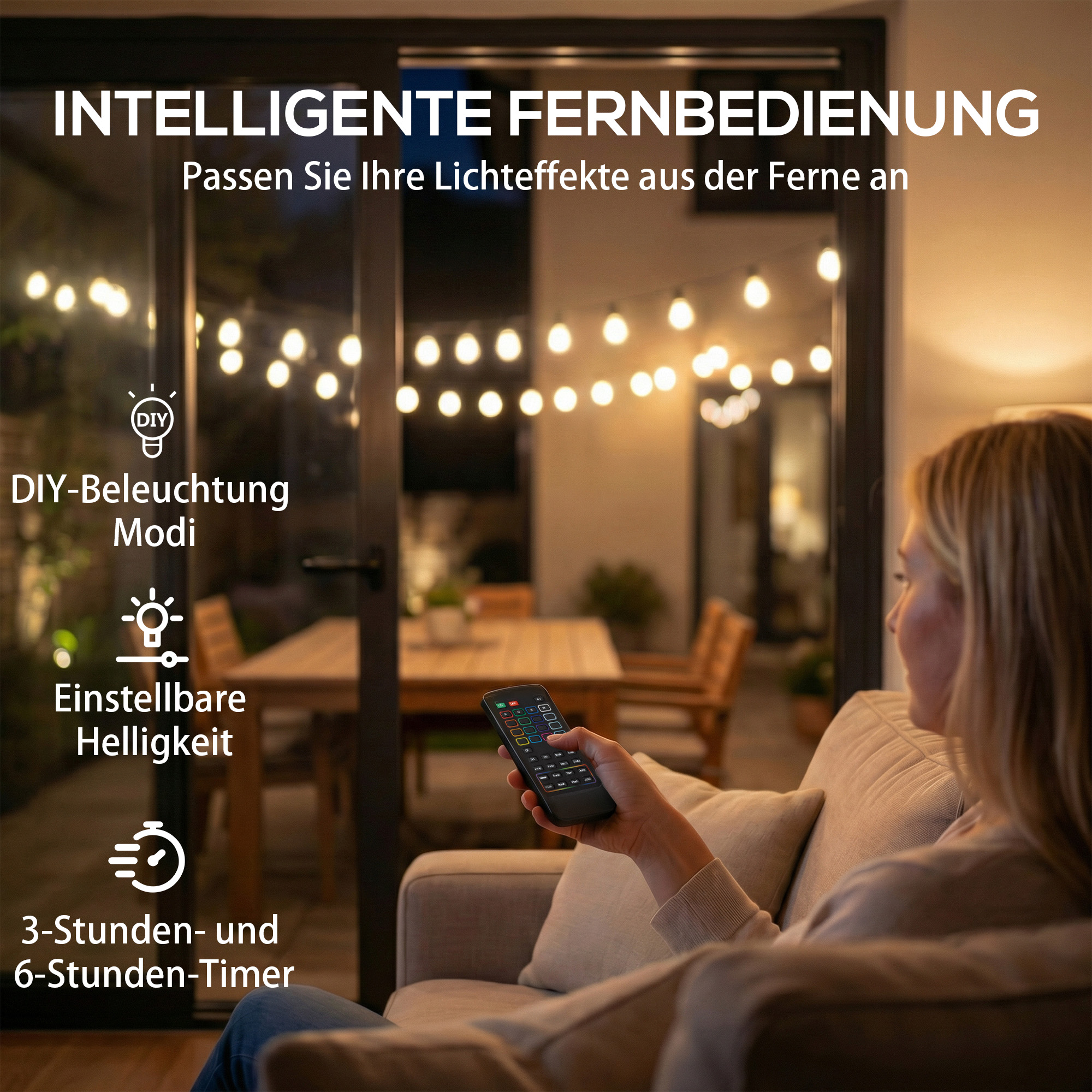 50 LED Vorhanglichter, 18 m verbindbare Lichterkette, IP44 wasserdicht, Innen- und Außendekoration