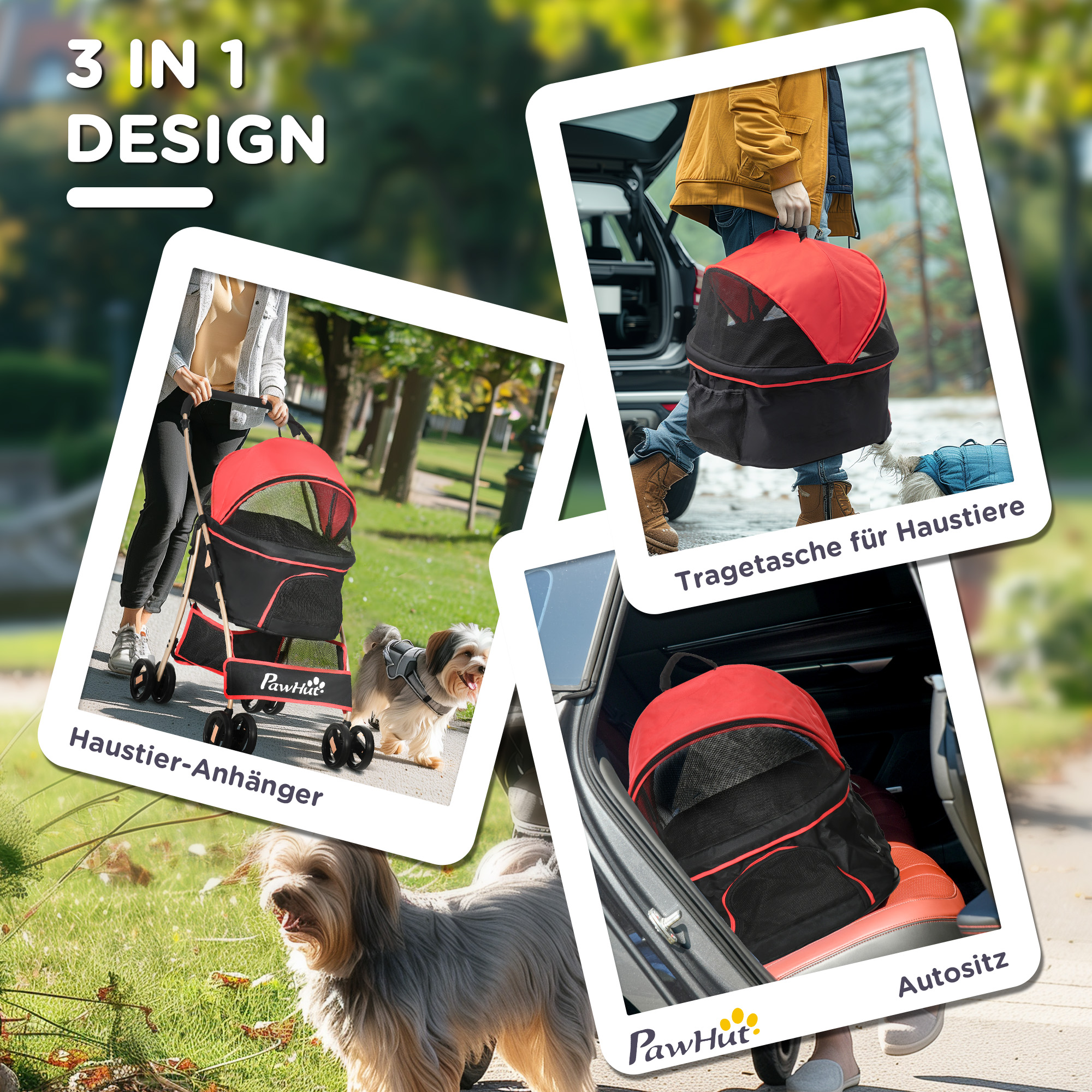 2-in-1 Hundebuggy Tragtasche Autositz bis 10kg klappbar Bodenkorb 82 cm x 49,5 cm x 98 cm Rot
