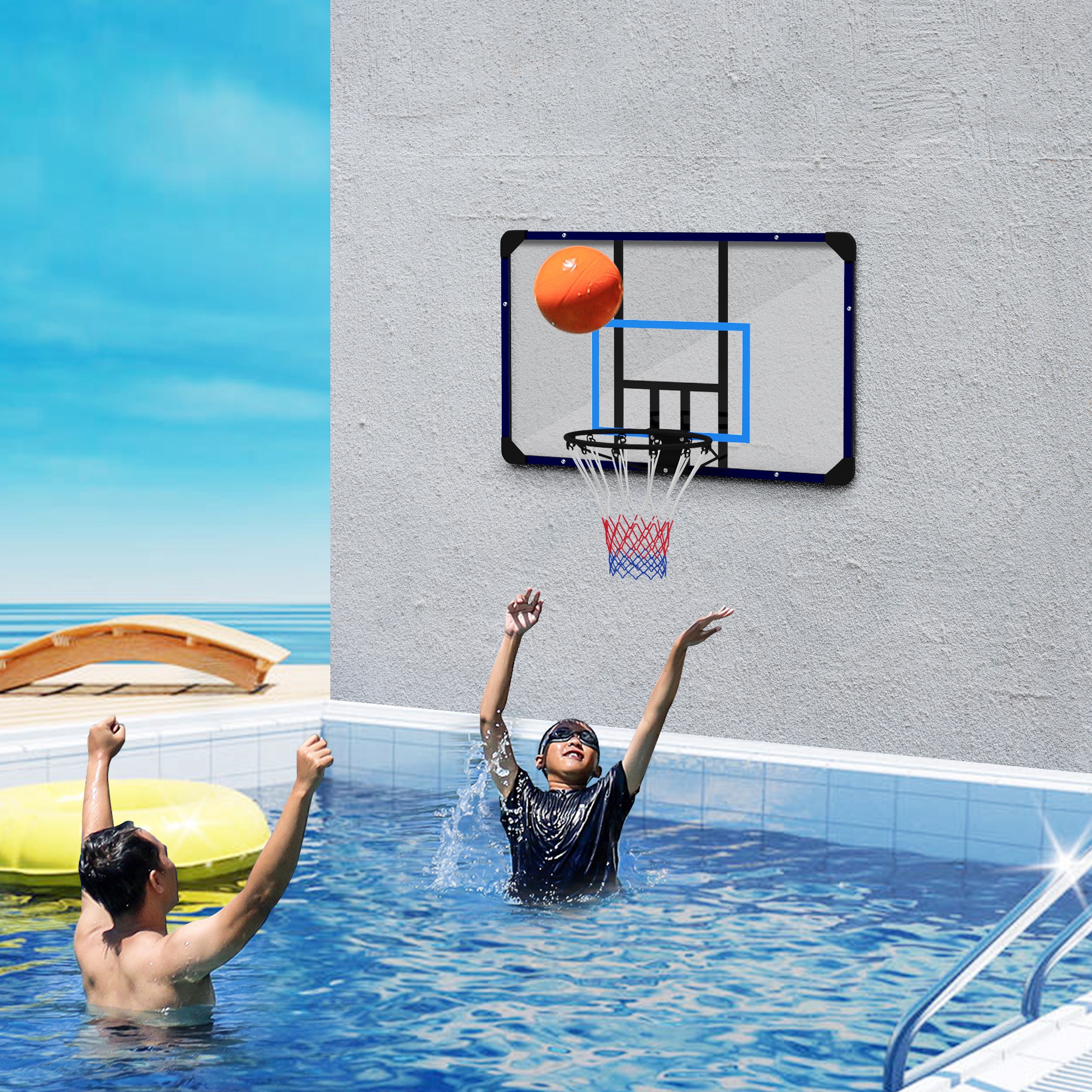 Basketballkorb, universelle Wandhalterung, reißfestes Netz, rostfreier Stahlrahmen, 113 x 61 x 73 cm