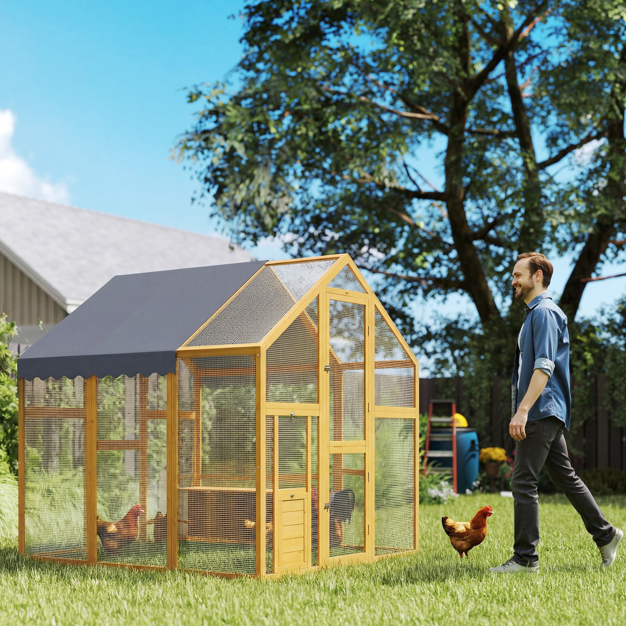 Hühnerstall 3,07? Freilaufgehege Holz mit wasserdichtem Tuch, Sicherheitsschloss, für 6-8 Hühner 1,7 x 1,8 x 1,8 m