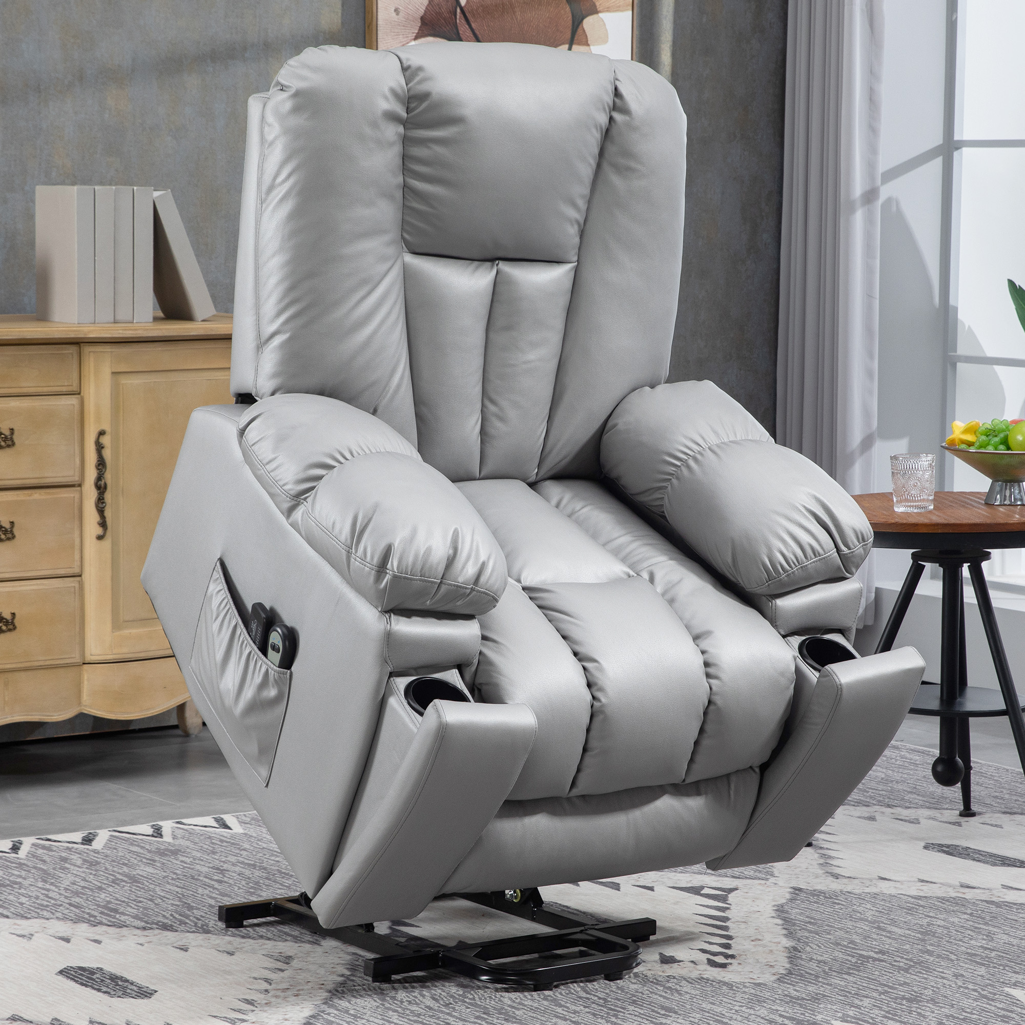 Massagesessel Relaxsessel Seniorensessel, Fernbedienung, Seitentaschen, 94 cm x 96 cm x 106 cm, Dunkelgrau
