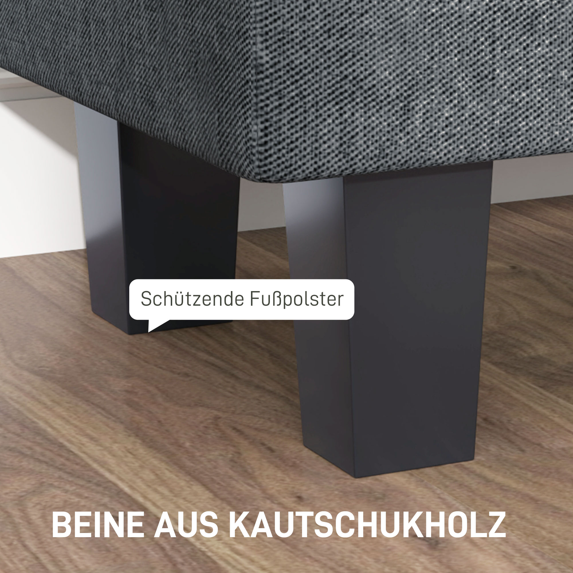 Stauraum-Polsterbank in Leinenoptik, mit Kautschukholzbeinen, für Wohnzimmer, Schlafzimmer, Flur, Dunkelgrau