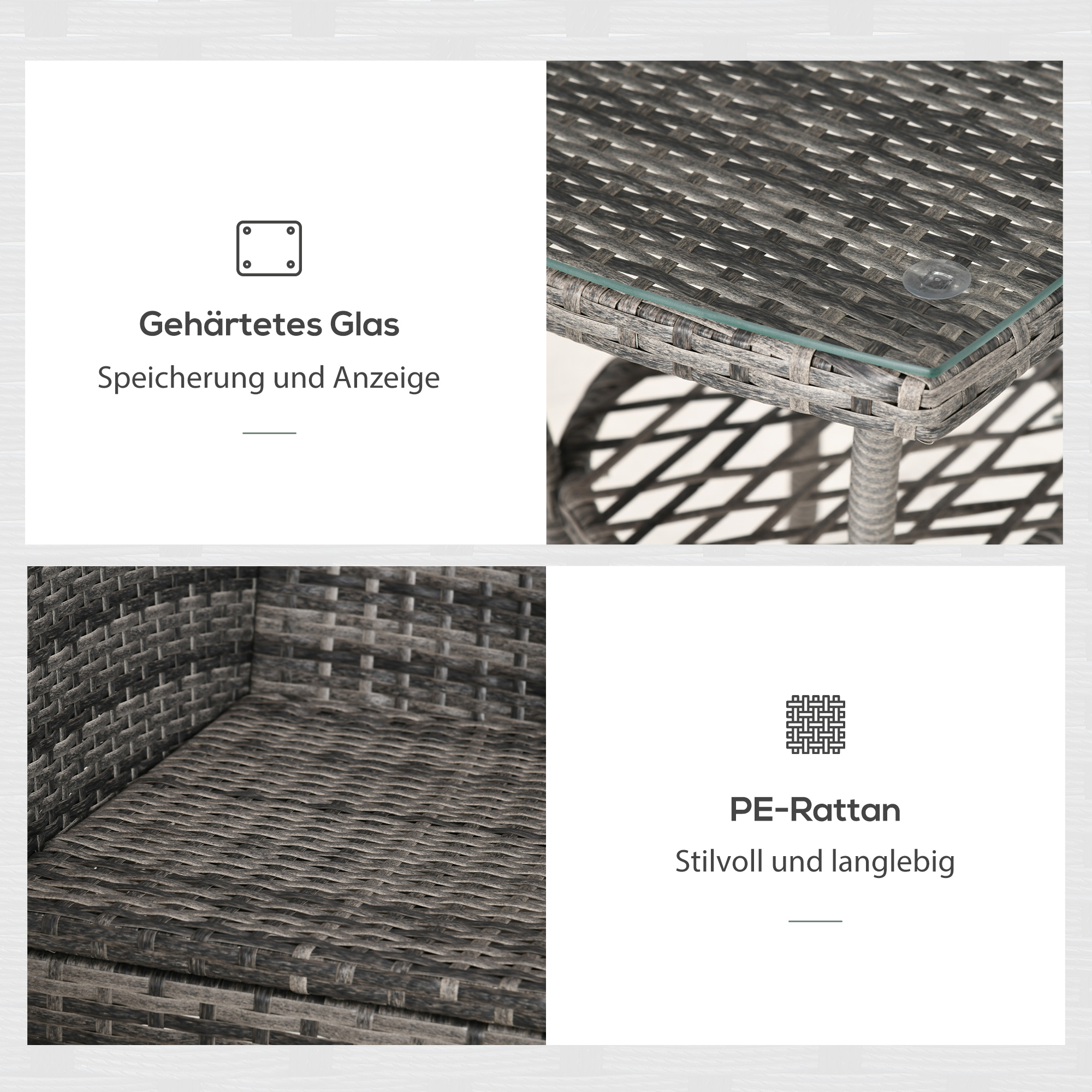 Balkonmöbel Set für 2 Personen Sitzgruppe Rattan Gartenset Polyrattan Dunkelgrau