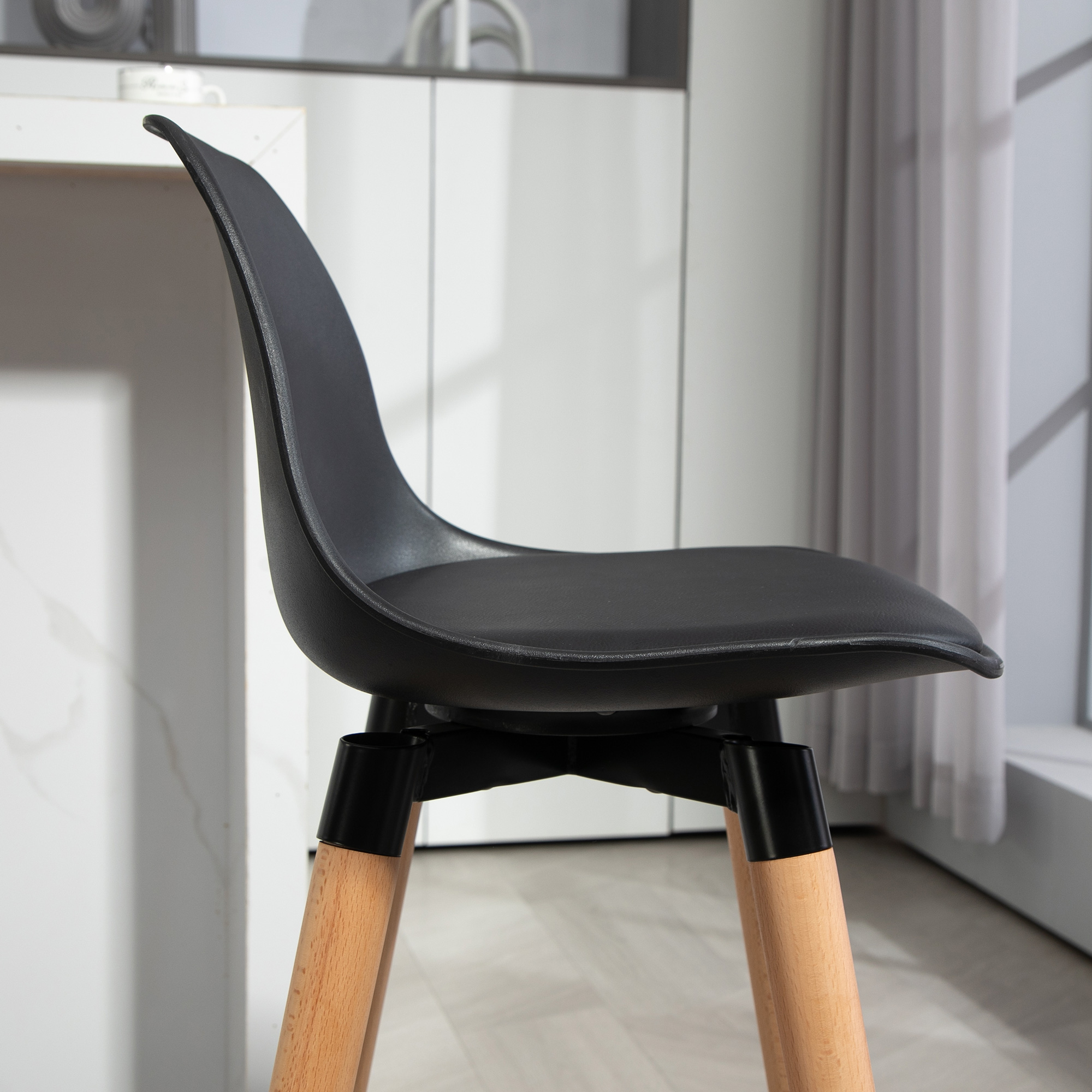 2er-Set Barhocker Barstühle Skandi-Design, Fußtstütze, 43 cm x 43 cm x 91 cm, Natur + Schwarz