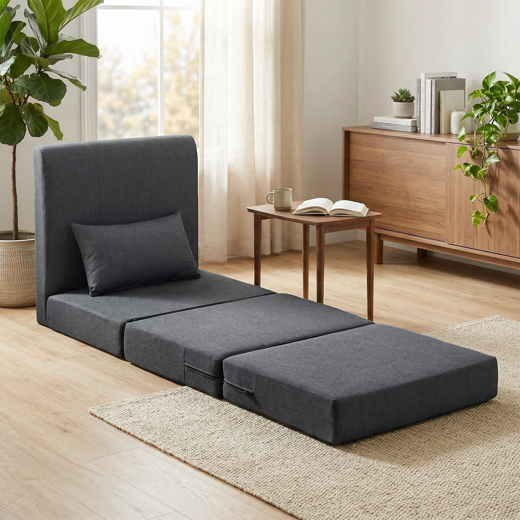 2-in-1 Schlafsessel Klappbares Sofa-Bett mit Leinenstruktur, Gepolstertes Gästebett Klappstuhl, Dunkelgrau