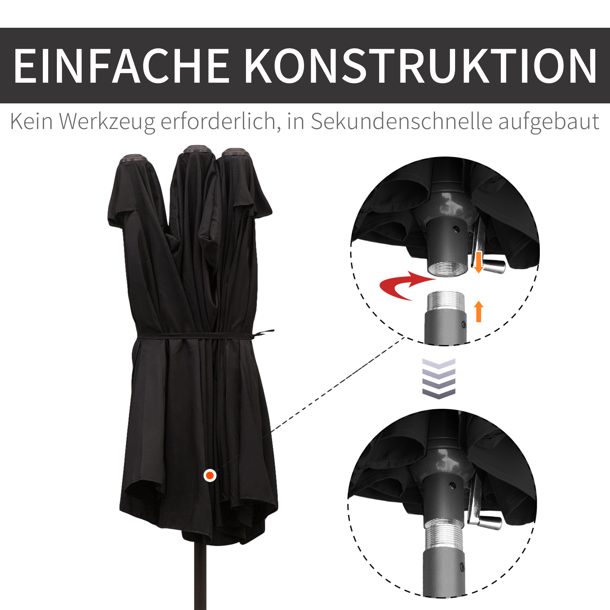 Doppelsonnenschirm 455 x 270 cm Gartenschirm mit Handkurbel oval stabil Metallstange Marktschirm Doppelsonnenschirm Terrassenschirm Sonnenschutz für Strand Balkon Terrasse Garten Schwarz