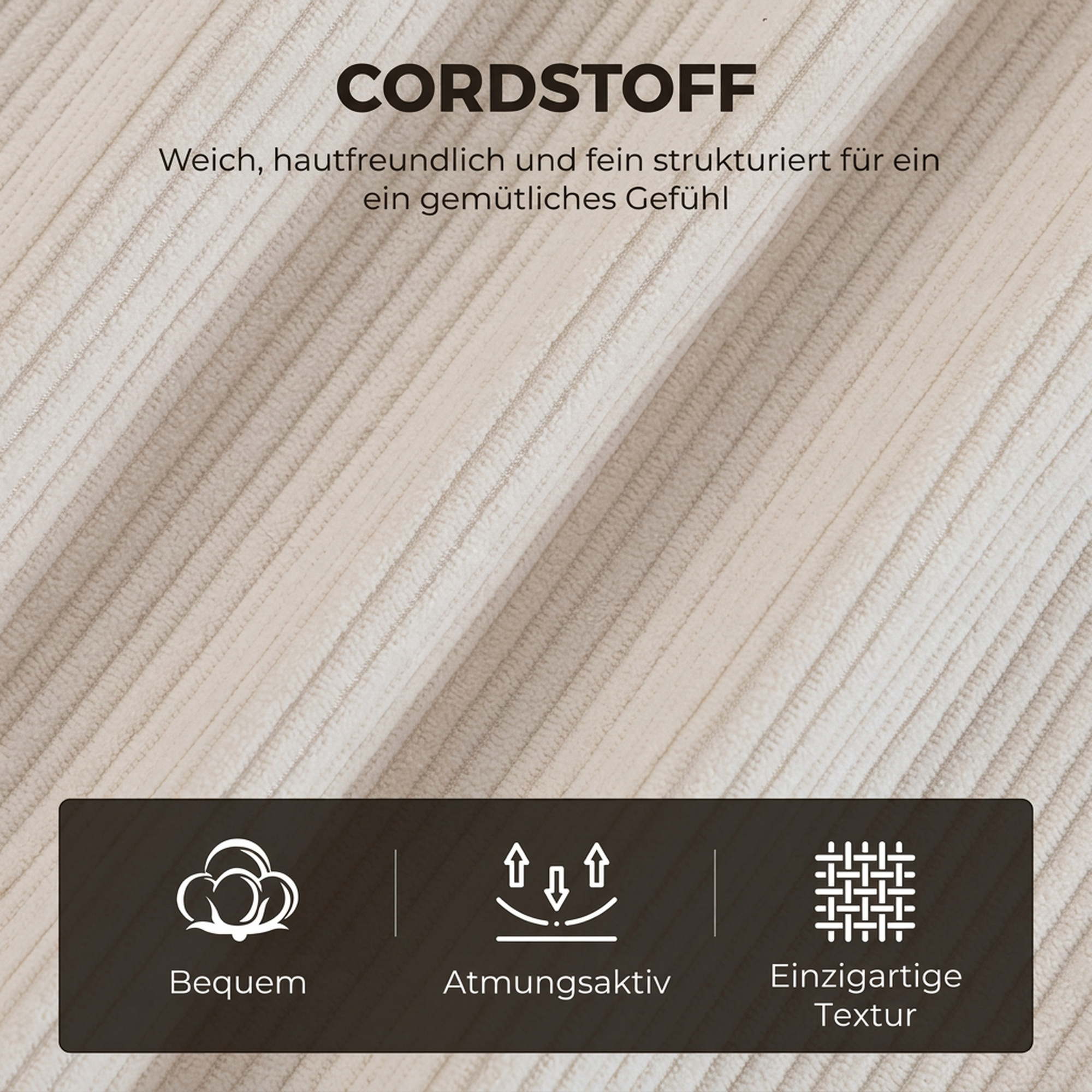 Sessel Ohrensessel mit Armlehnen, Cord-Optik Loungesessel mit Lendenkissen, Hoher Rückenlehne Beige