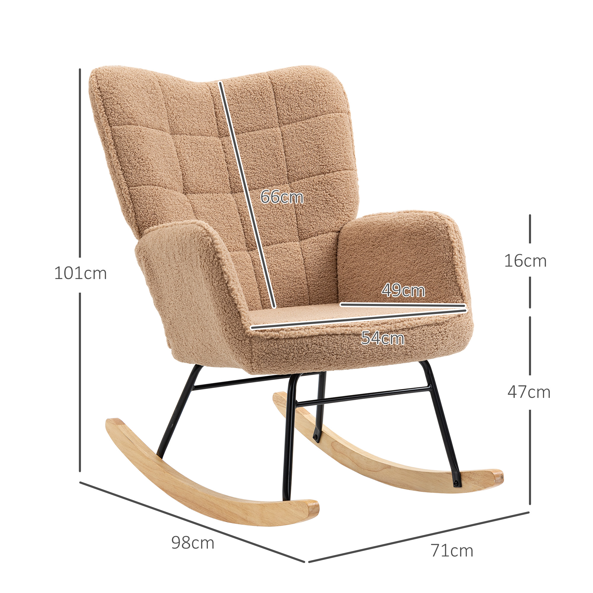 Schaukelstuhl im Retro-Design, Massivholz, Sessel, Relaxsessel, 98 cm x 71 cm x 101 cm, Braun