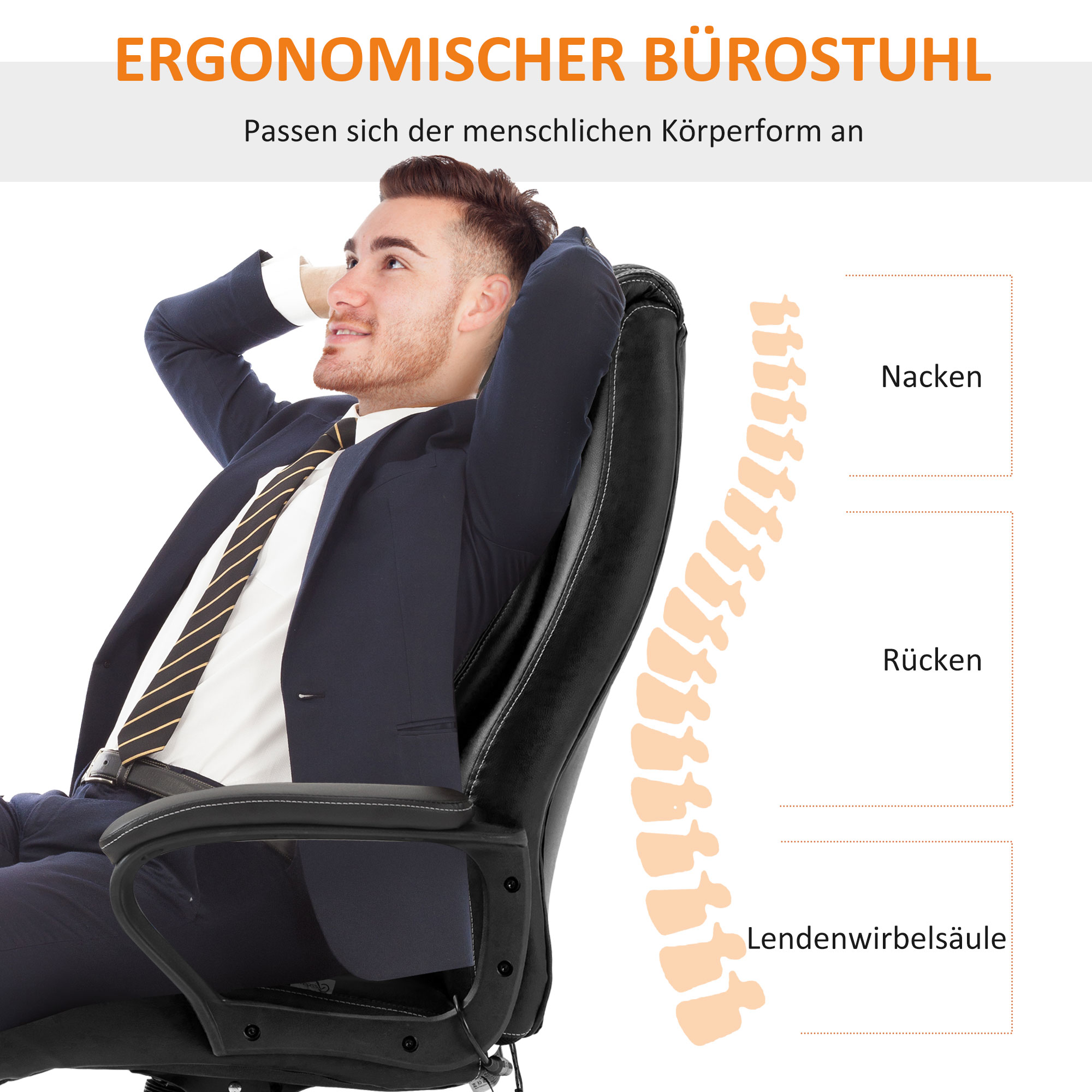 Bürostuhl mit Massage höhenverstellbarer Chefsessel ergonomischer Drehstuhl Gamingstuhl Computerstuhl Massage Sessel 6 Vibrationspunkte Leinen-Gefühl einstellbar Schwarz 66 x 78 x 112-120 cm