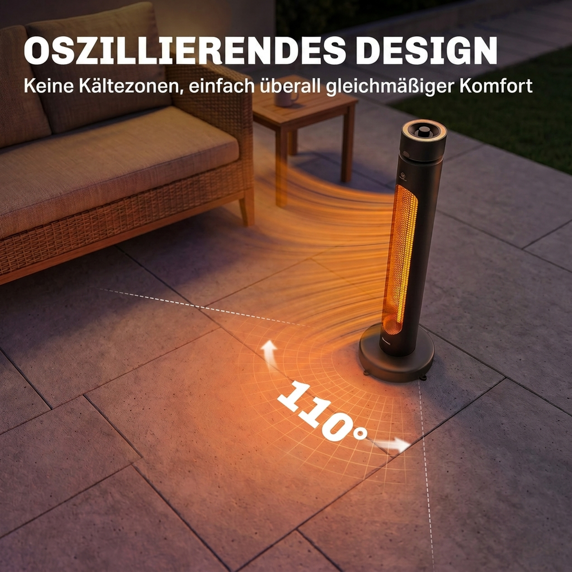 Infrarot Heizstrahler 2000W Carbonfaser oszillierender Standheizstrahler mit Fernbedienung 8 Heizstufen Schutzhülle