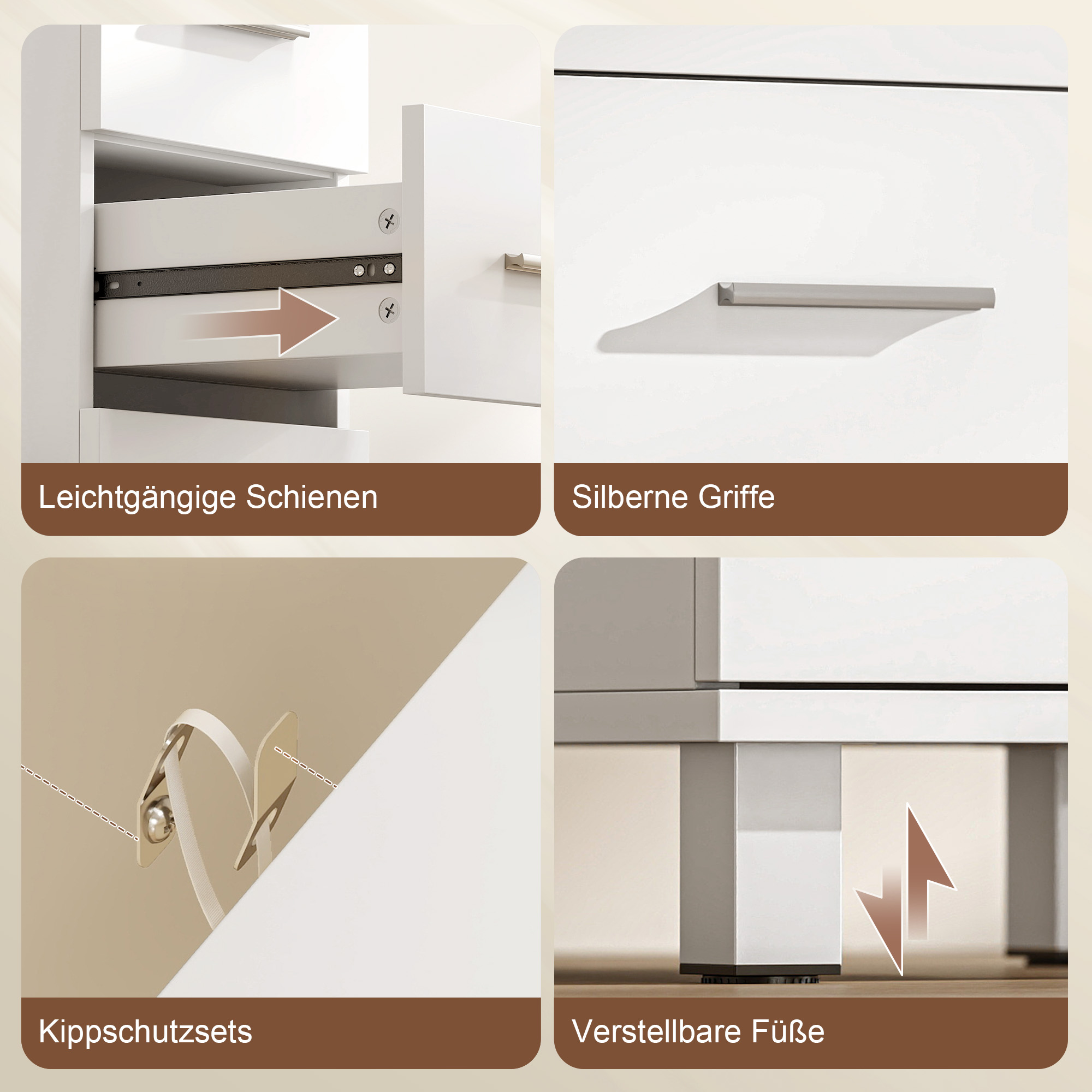 Badezimmerschrank Schmaler Badschrank mit 5 Schubladen für Badezimmer  30 x 30 x 95 cm Weiß