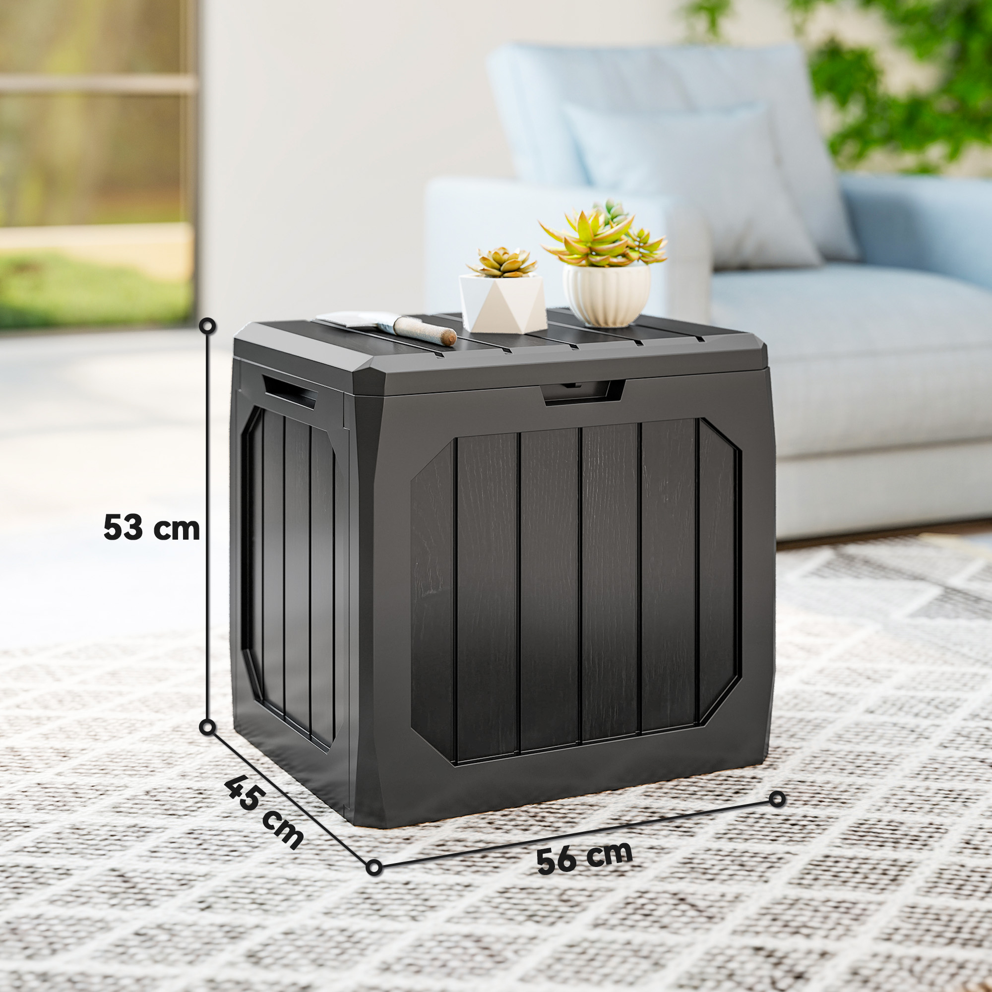 121L Kunststoff Garten-Aufbewahrungsbox, Outdoor-Aufbewahrungsbox mit Griffen, Schwarz
