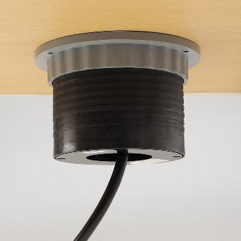 Schreibtisch-Einbausteckdose 3x +USB A+C, versenkbar, Edelstahl-Ausführung, rund