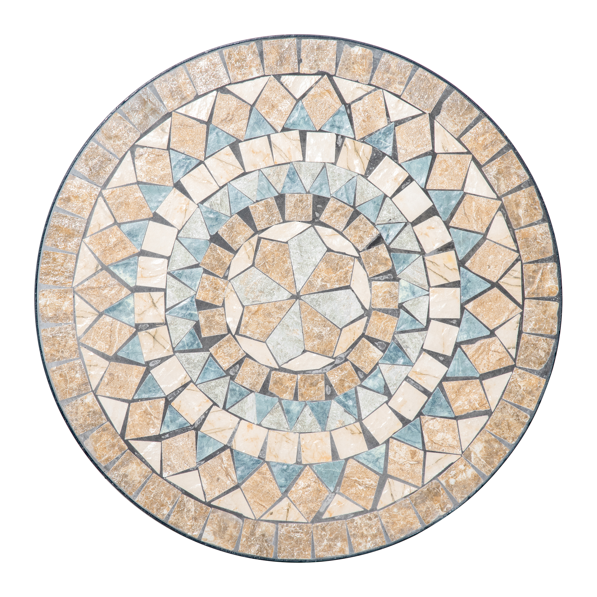 Gartentisch Mosaiktisch rund Bistrotisch Beistelltisch mit Mosaikplatte Keramik Metall Grün+Beige+Weiß Ø60 cm