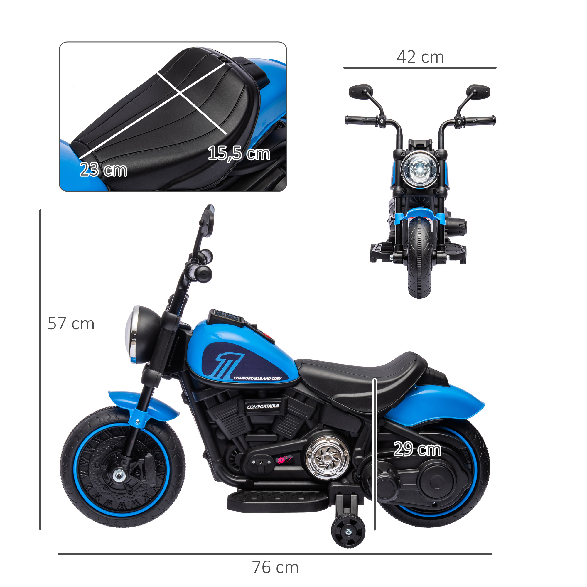 Kindermotorrad, elektrisches Kinderfahrzeug, mit Scheinwerfer, 3 km/h, Blau + Schwarz