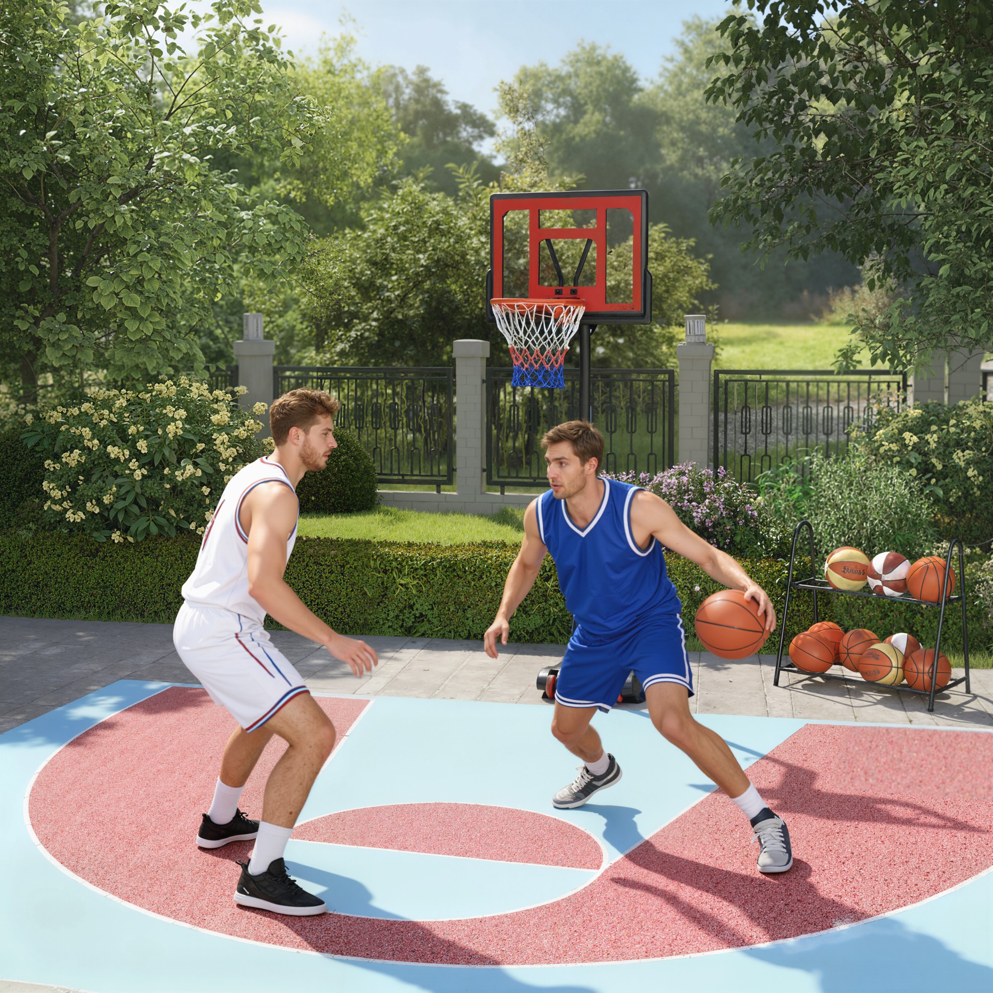 Rollbarer Basketballständer, Verstellbarer Basketballkorb, freistehend, Kunststoff, Stahl, 75L x 83B x 205-261H cm