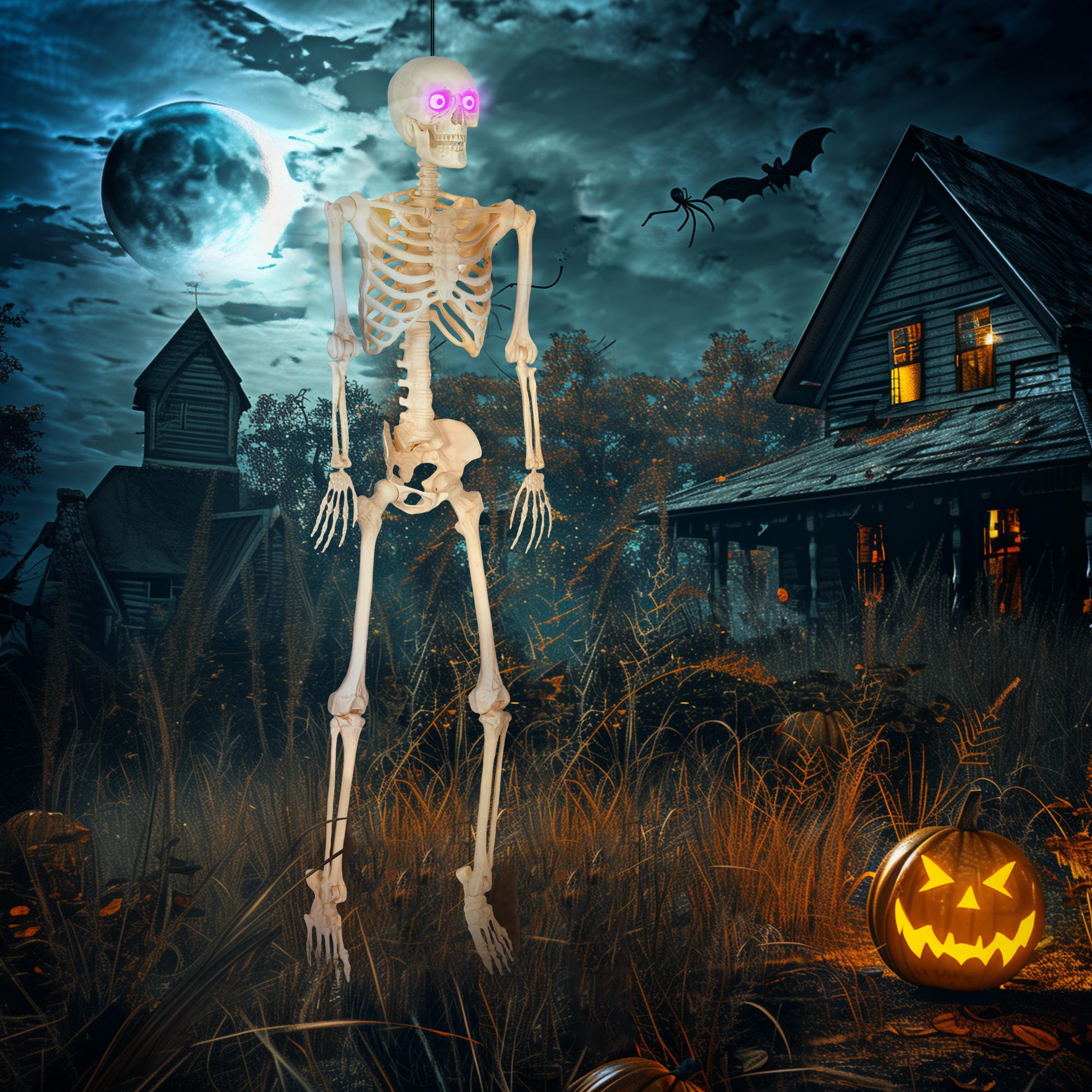 Skelett-Figur, Halloween-Dekoration, bewegliche Arme und Beine, Geräusch-Aktivierung, leuchtende Augen, Batteriebetrieb, 152 cm, Metall, Kunststoff, Gelb Skelett-Figur, Halloween-Dekoration, bewegliche Arme und Beine, Geräusch-Aktivierung, leuchtende Augen, Batteriebetrieb, 152 cm, Metall, Kunststoff, Gelb
