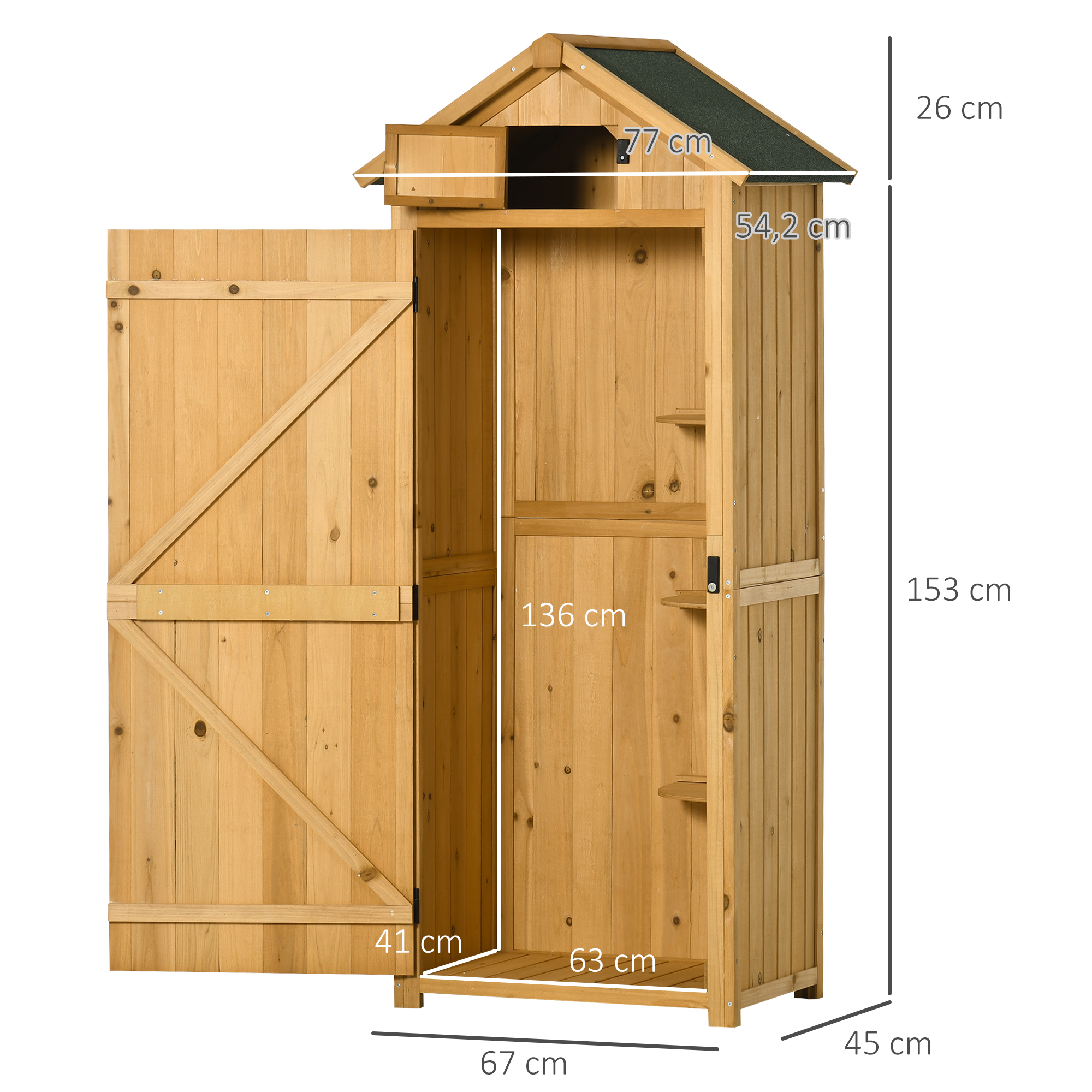 Gartenschrank Gartenhaus Gerätehaus Geräteschuppen mit Fachböden Asphaltdach Fenster Holz Gelb+Grün 77 x 54,2 x 179 cm