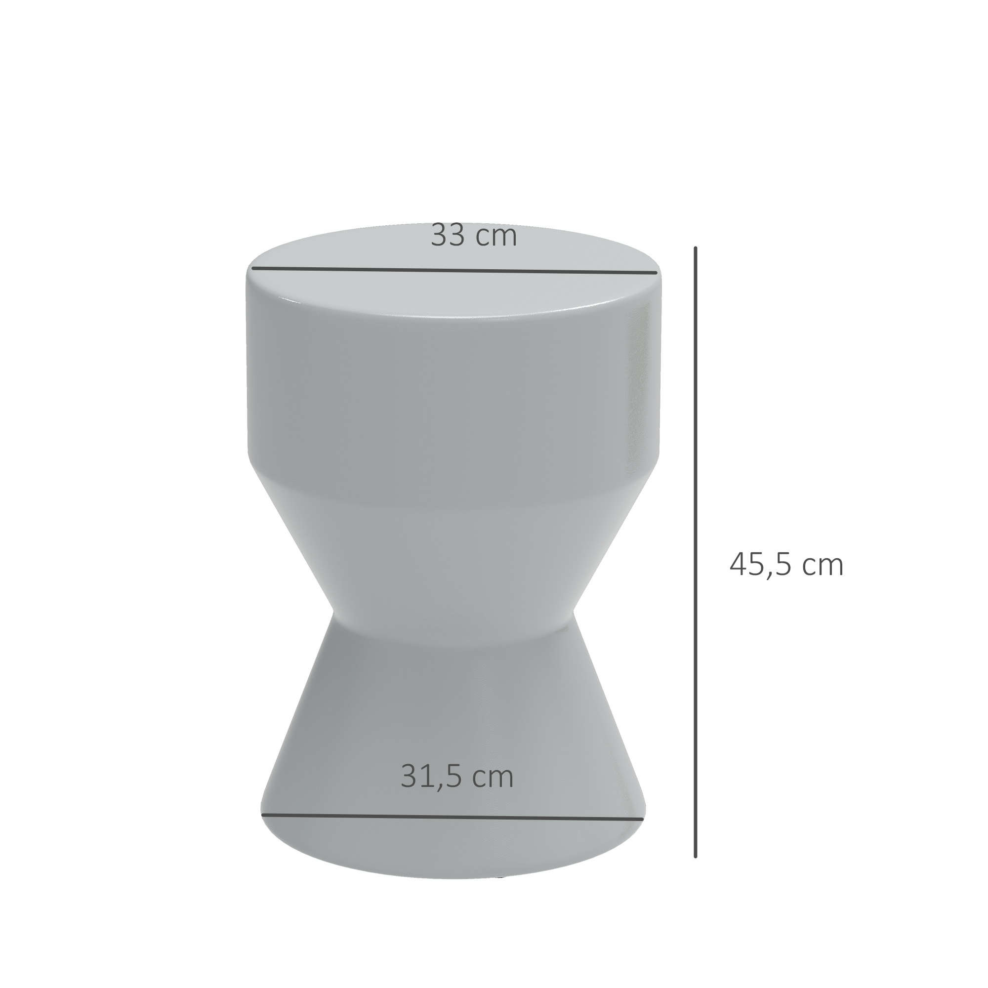 Sitzhocker aus Keramik 120kg belastbar Ø33 x 45,5 cm Wetterfest Garten Hocker in Sanduhrform Hellgrau