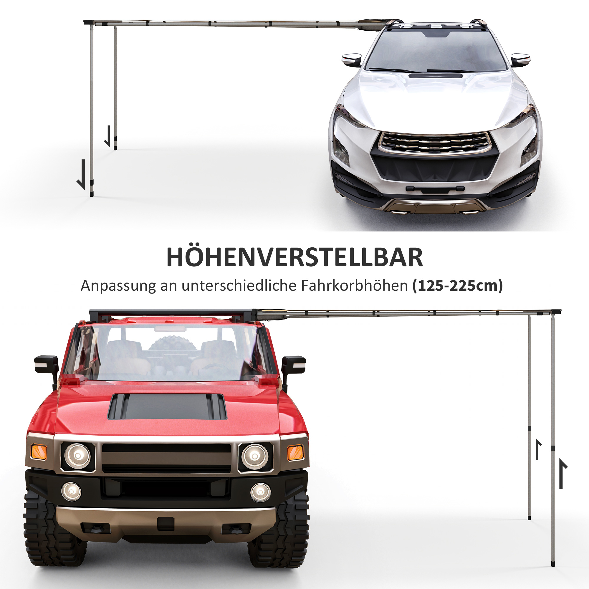 Autozelt Autodachzelt Dachzelt, wetterbeständig, 160 x 250 x 125-225 cm, Khaki