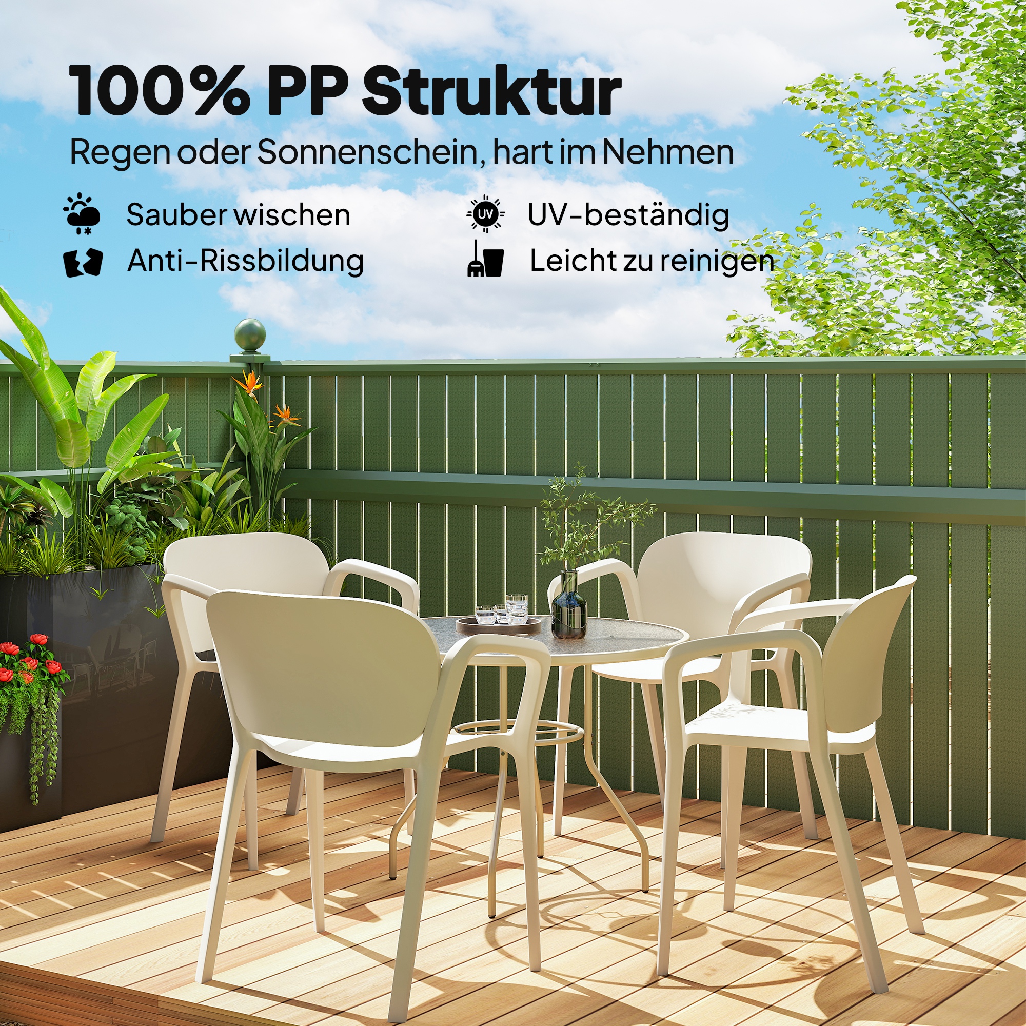 Gartenstuhl 4er Set wetterfest Gartenstühle aus Kunststoff Stapelstuhl mit Armlehne Rückenlehne bis 120 kg belastbar
