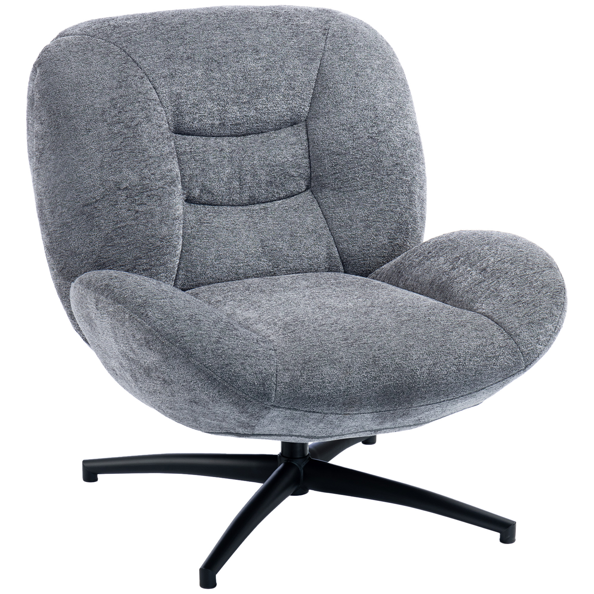 Sessel Wohnzimmer Drehbar Loungesessel mit Breiter Sitzfläche, Integrierter Armlehne, Chenille-Optik, Dunkelgrau