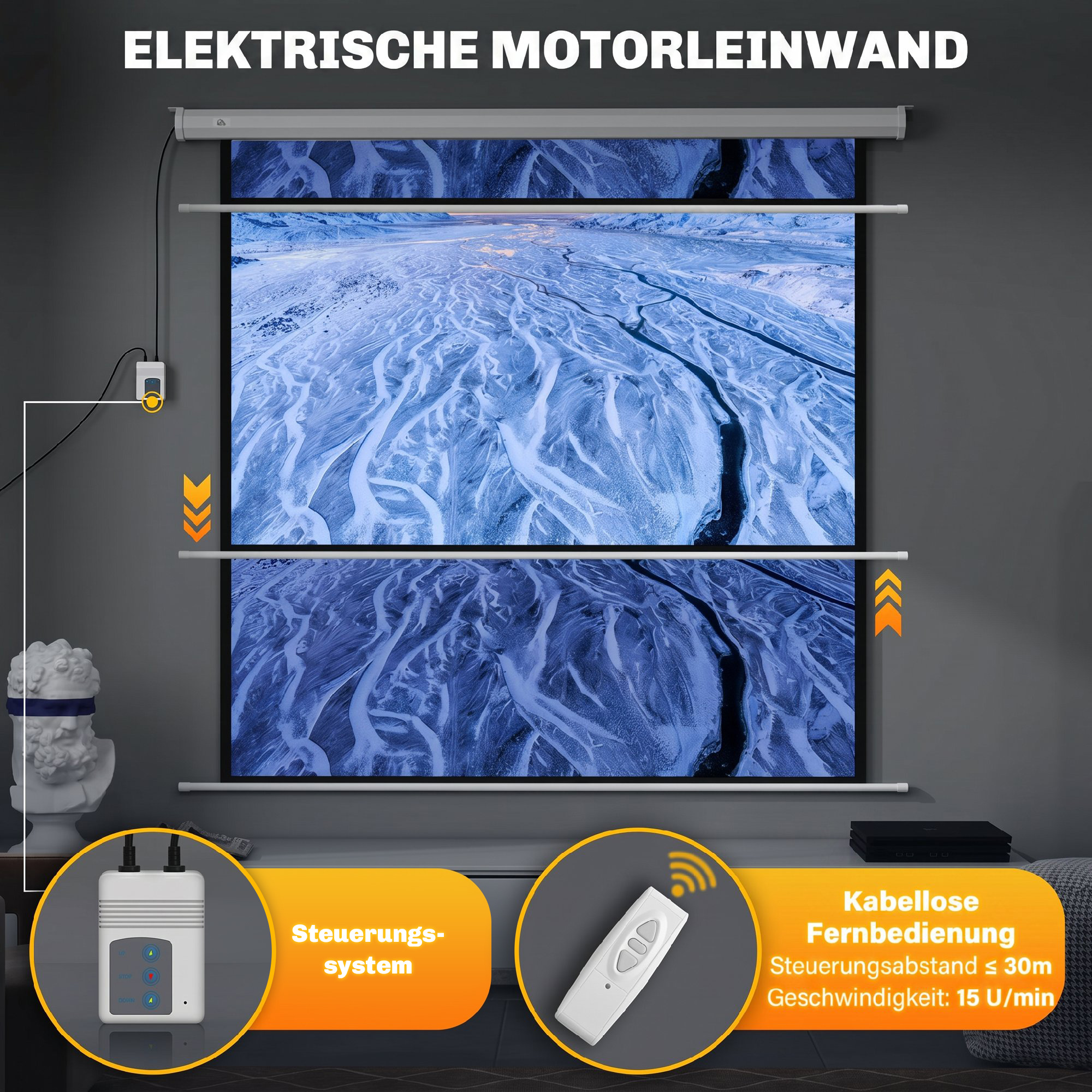 Beamer Leinwand 189,5 x 189,5 cm 92 Zoll 1:1 HD 4K Rollo-Leinwand für Heimkino für Heimkino Büro-Präsentationen