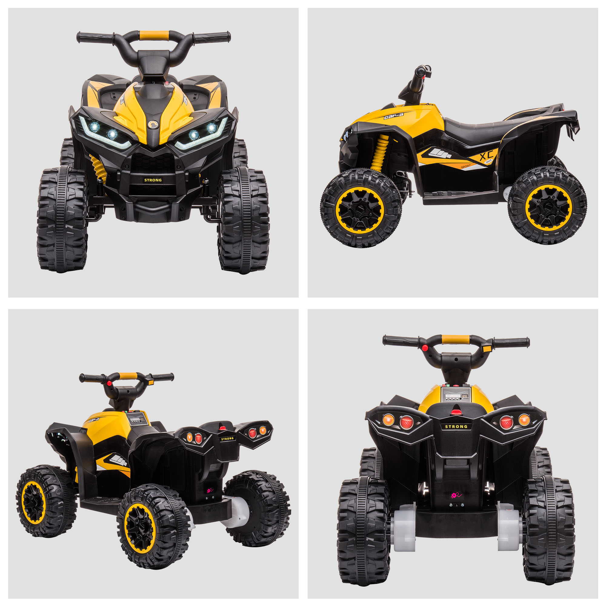 Elektro-Kinderquad, LED-Scheinwerfer, MP3-Player, Stoßdämpfer, ergonomischer Sitz, Gelb+Schwarz