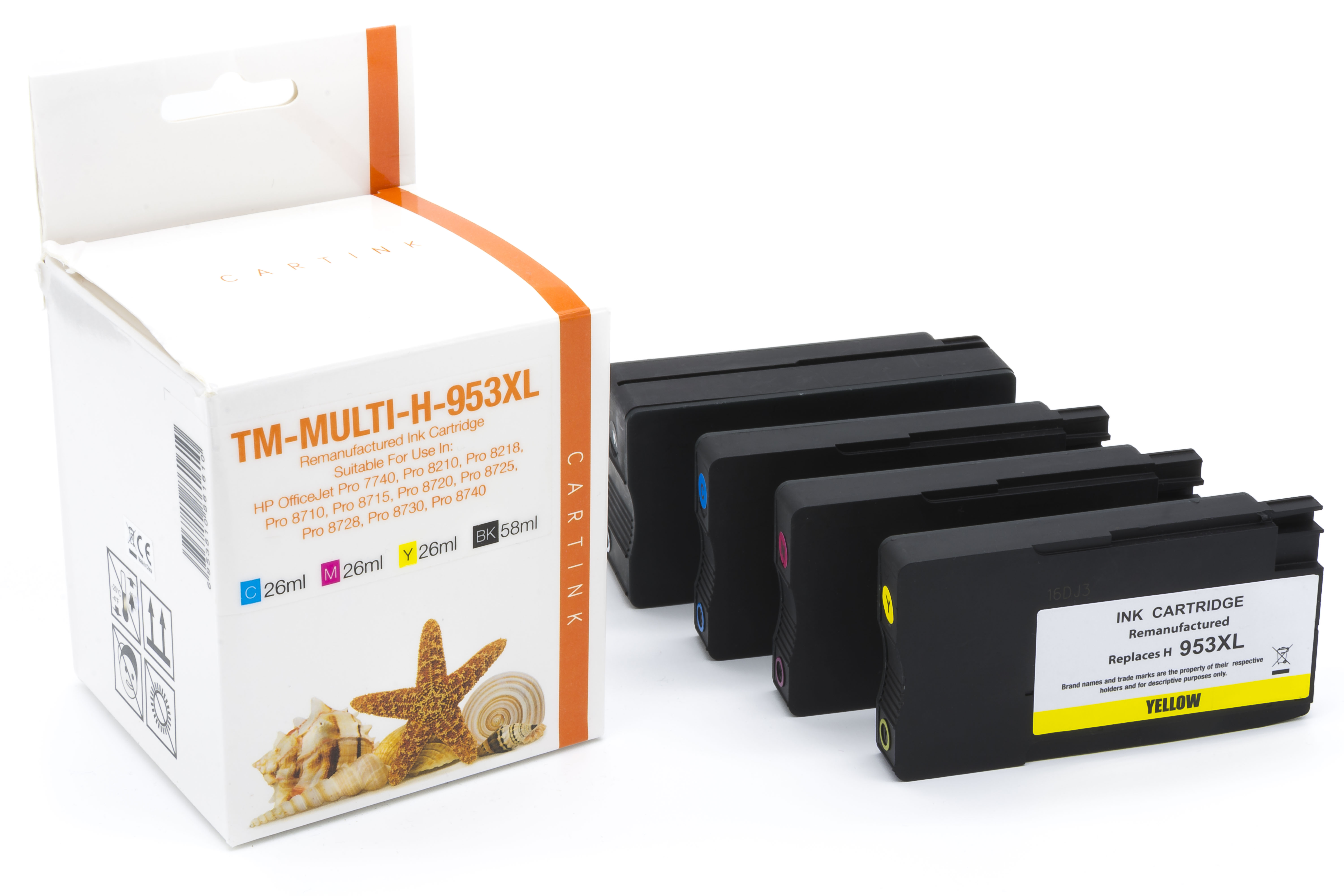 Multipack 953XL alternativ Tinte für HP / L0S70AE /F6U16/17/18AE / BK58/ C,M,Y26