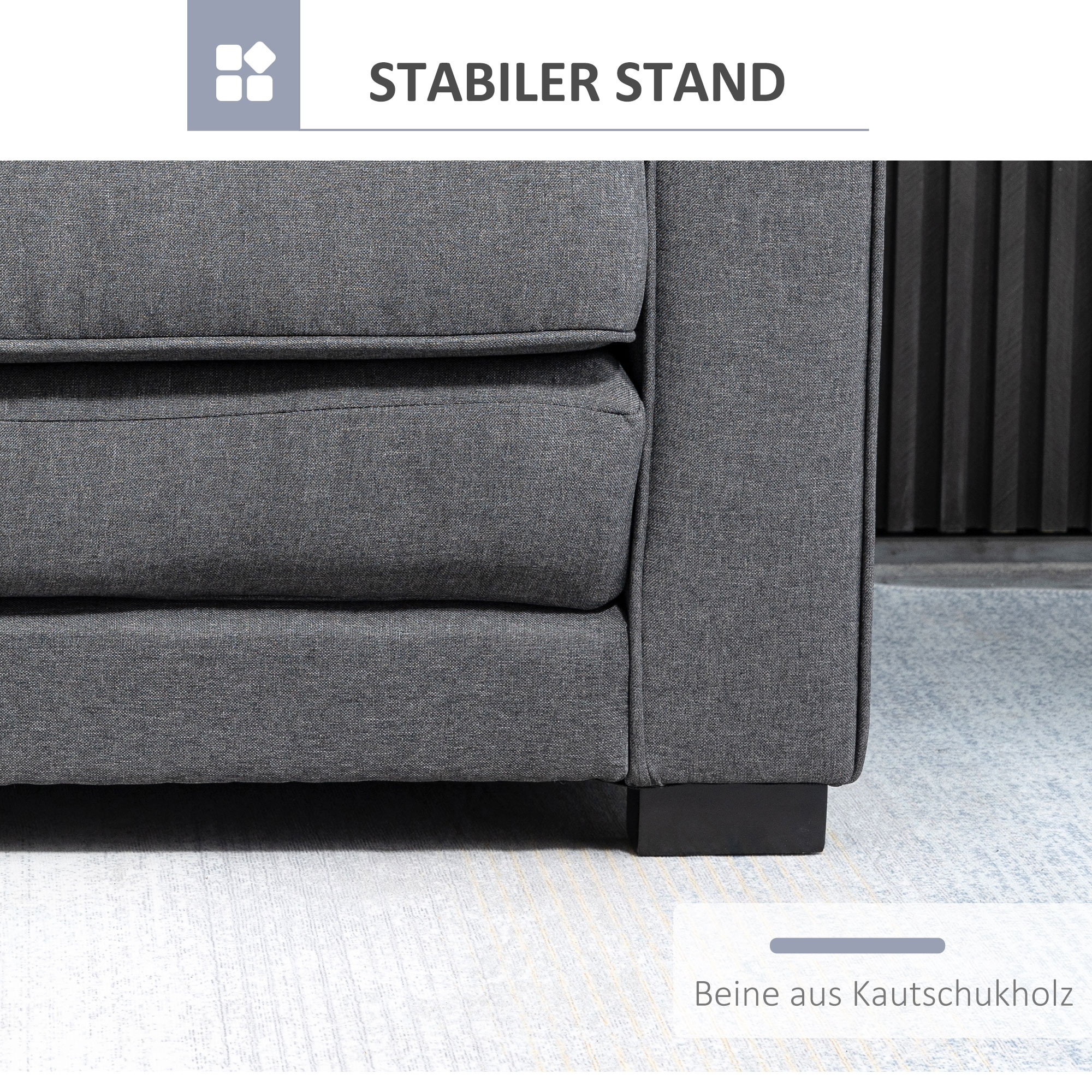 Schlafsofa Klappsofa 2-Sitzer Stoffsofa Bettsofa Sofa mit Schlaffunktion Sofagarnitur Leinen-Touch Gummiholz Grau 147,5 x 75 x 85 cm