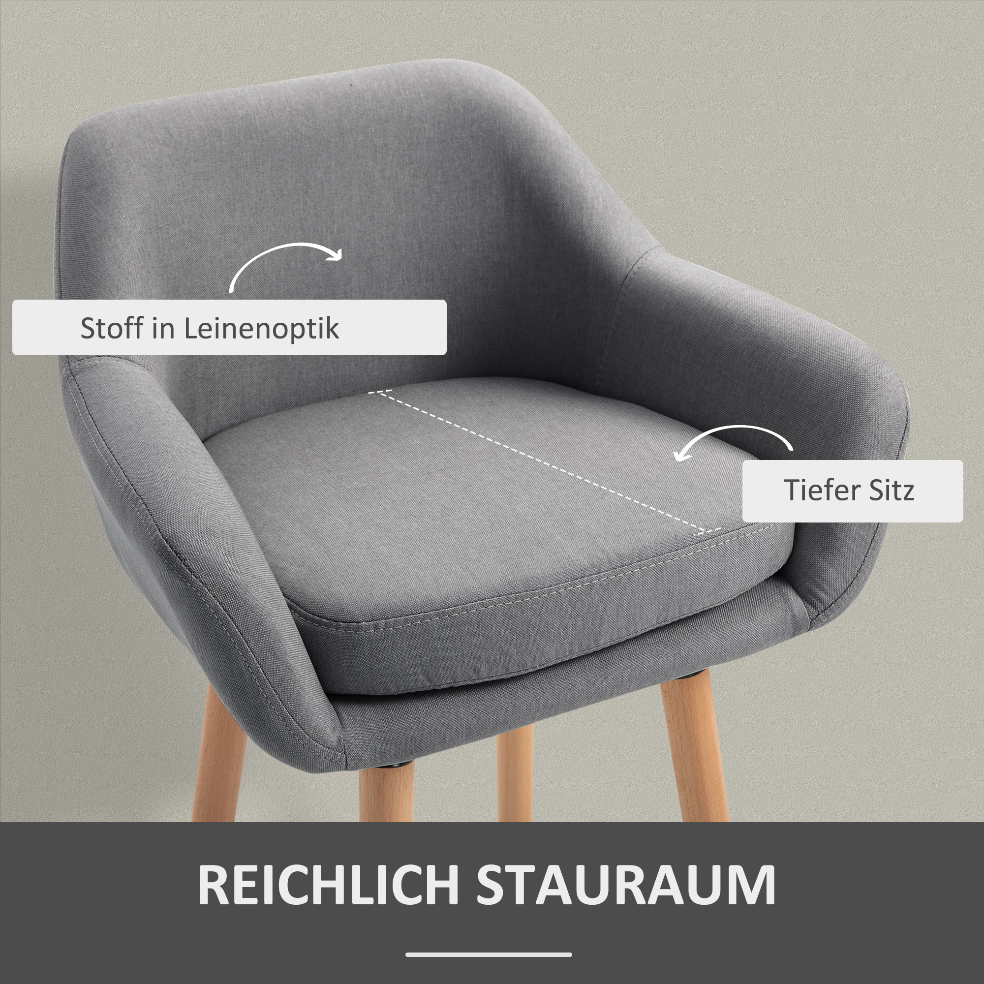 2er-Set Barhocker, inkl. Fußstütze, Massivholz, 55 cm x 48c m x 100 cm,  Grau