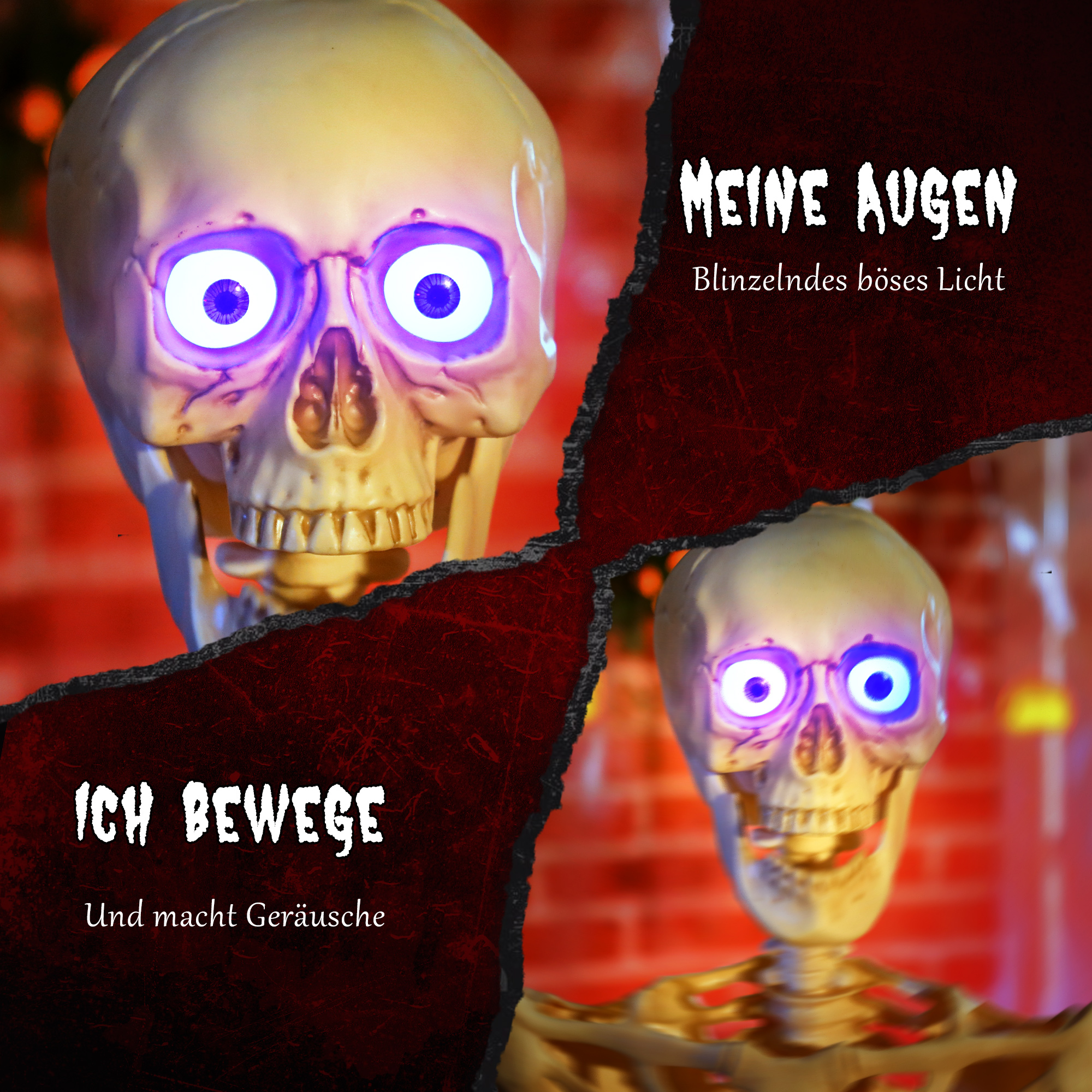 Skelett-Figur, Halloween-Dekoration, bewegliche Arme und Beine, Geräusch-Aktivierung, leuchtende Augen, Batteriebetrieb, 152 cm, Metall, Kunststoff, Gelb Skelett-Figur, Halloween-Dekoration, bewegliche Arme und Beine, Geräusch-Aktivierung, leuchtende Augen, Batteriebetrieb, 152 cm, Metall, Kunststoff, Gelb