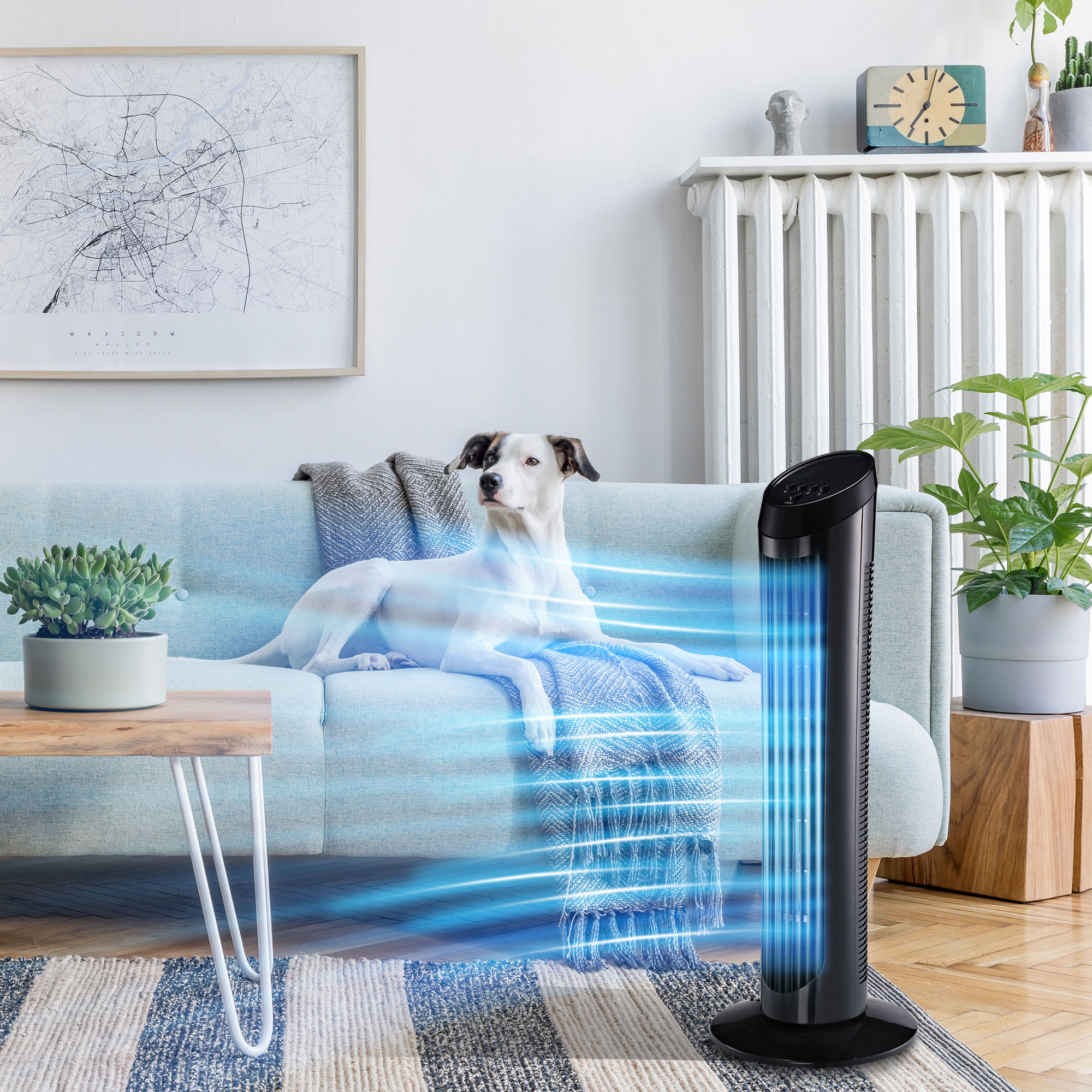 Standventilator 45 W Turmventilator Ventilator leise 3 Belüftungsstufen, 70° Oszillation, ABS, Schwarz, Ø27 x H75 cm