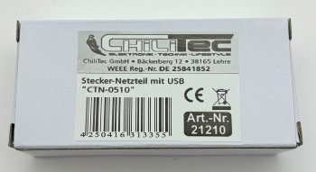 Stecker-Netzteil mit USB "CTN-0510" / Ein 110-240V~, Aus 5V=, 1A, 5W, schwarz